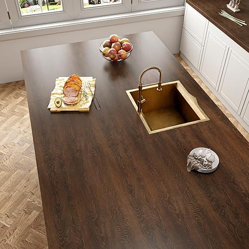 Miniatura 2 de VaryPaper Papel tapiz de madera marrón oscuro, tamaño grande, 32 x 118 pulgadas, papel de contacto de madera laminado para encimera, impermeable,