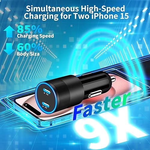 Miniatura 4 de Apple MFi Certified iPhone 15 Fast Car Charger, KYOHAYA 72W PD Type-C Power Car Charger Fast Charging Cigarette Lighter+2Pack USB-C to USB-C