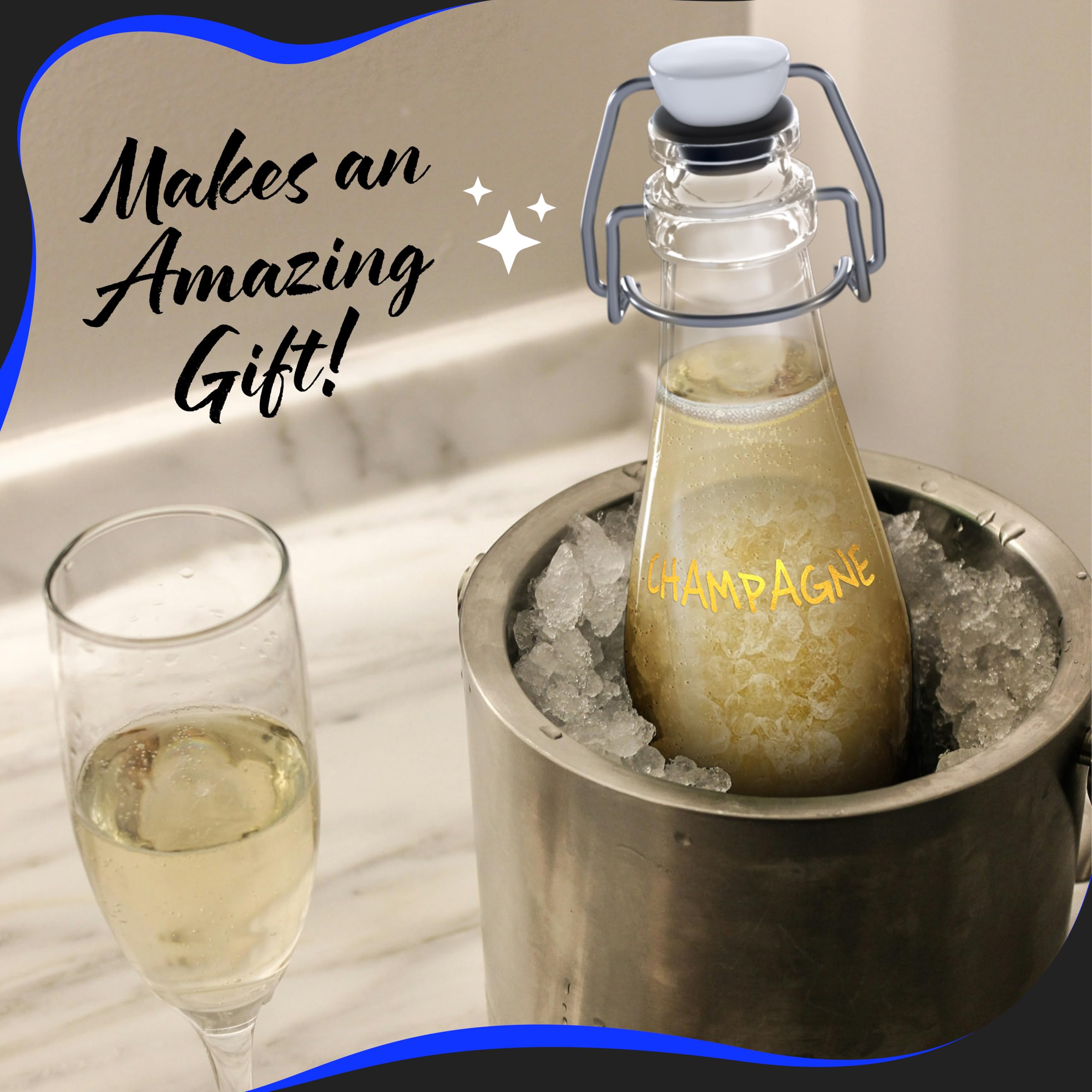 Nevlers Paquete de 12 botellas de vidrio con tapa abatible de 250 ml, botellas de vidrio transparentes con tapa, embudo plegable, cepillo de limpieza y marcador dorado, para uso como tarros de