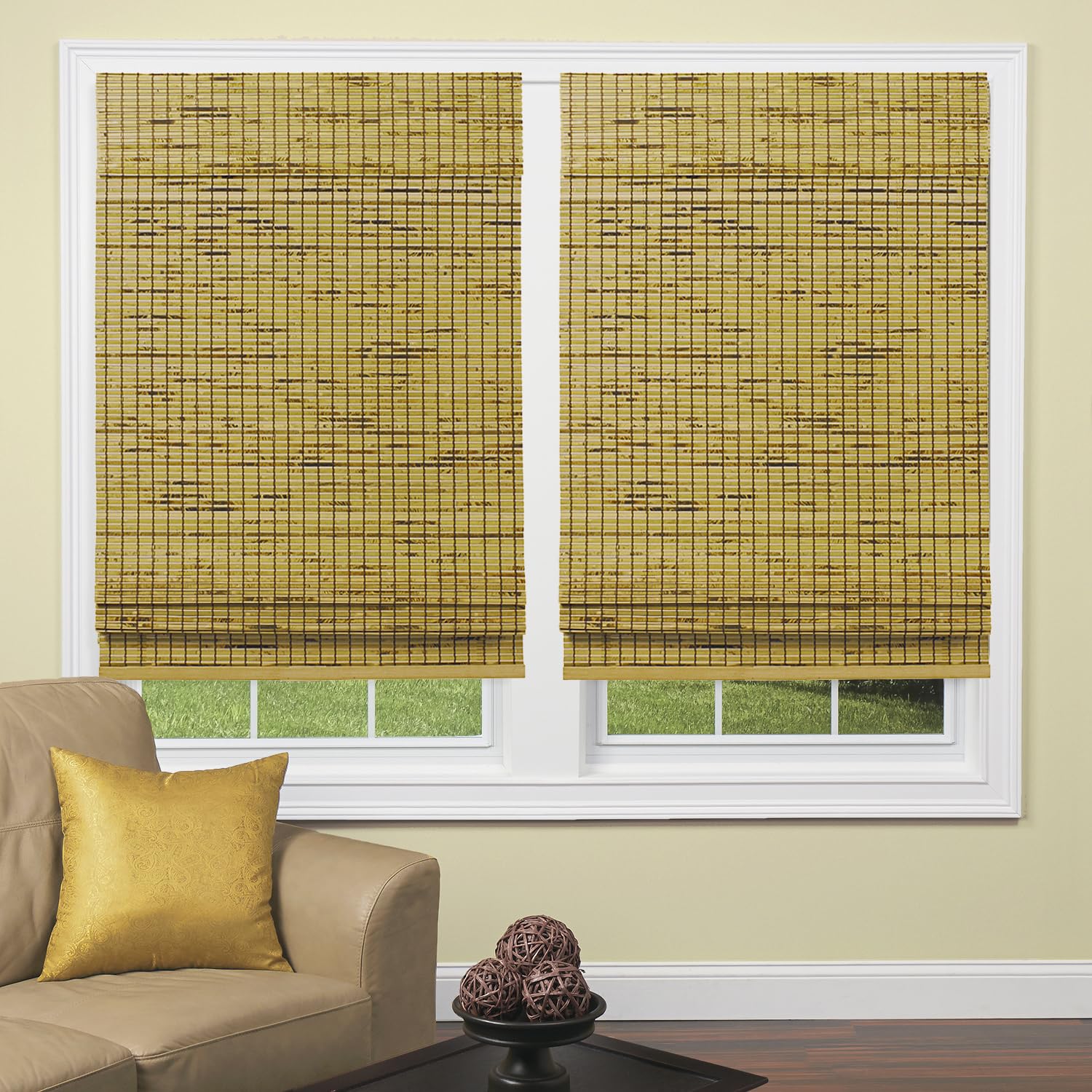 The Shade & Shutter Factory Colorado Cordless Bamboo Roman Shades (Natural 33 in. W x 64 in. L)