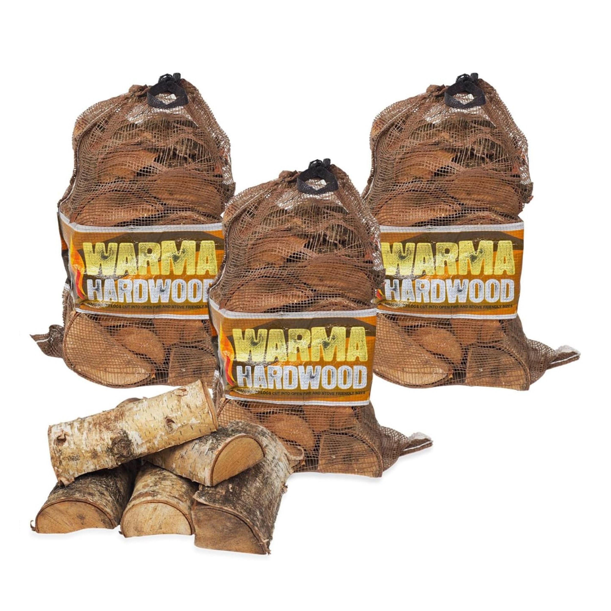 3 x kiln dried logs - Warma fire wood logs - kiln dried firewood - real wood hardwood logs for fire pit chimenea wood burner stove - 25L Nets.