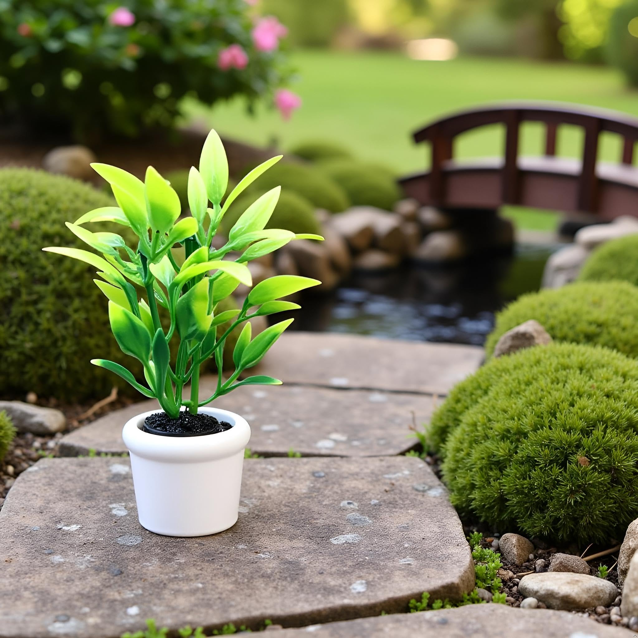 1:12 Scale Miniature Bonsai Plant - Green Dollhouse Flower In Pot For DIY Crafts