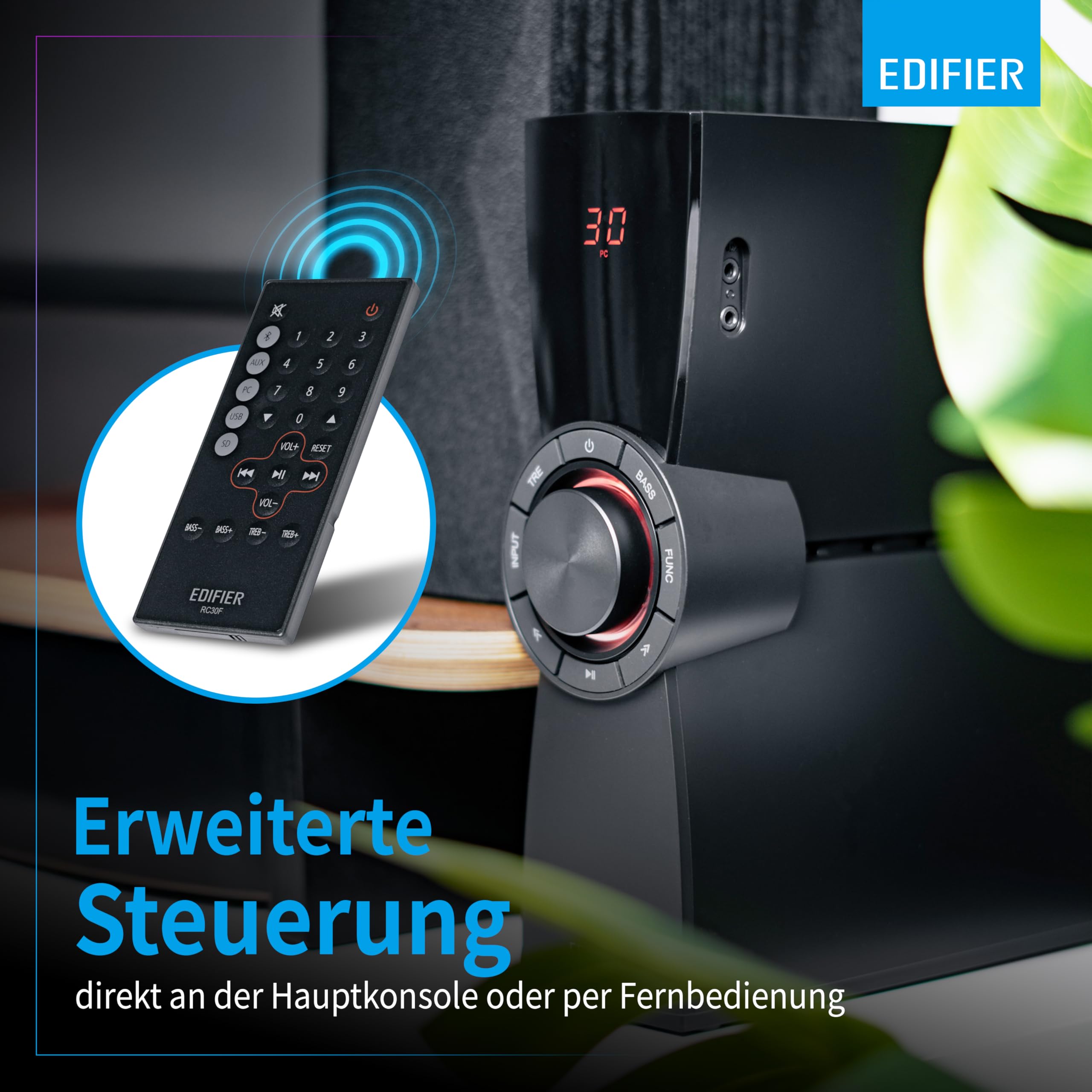 Edifier CX7 Aktives 2.1 Home-Entertainment-System mit Bluetooth V5.0, 21cm (8 Zoll) Subwoofer und Infrarot-Fernbedienung: Perfekt für TV, PC, Notebook etc., Schwarz