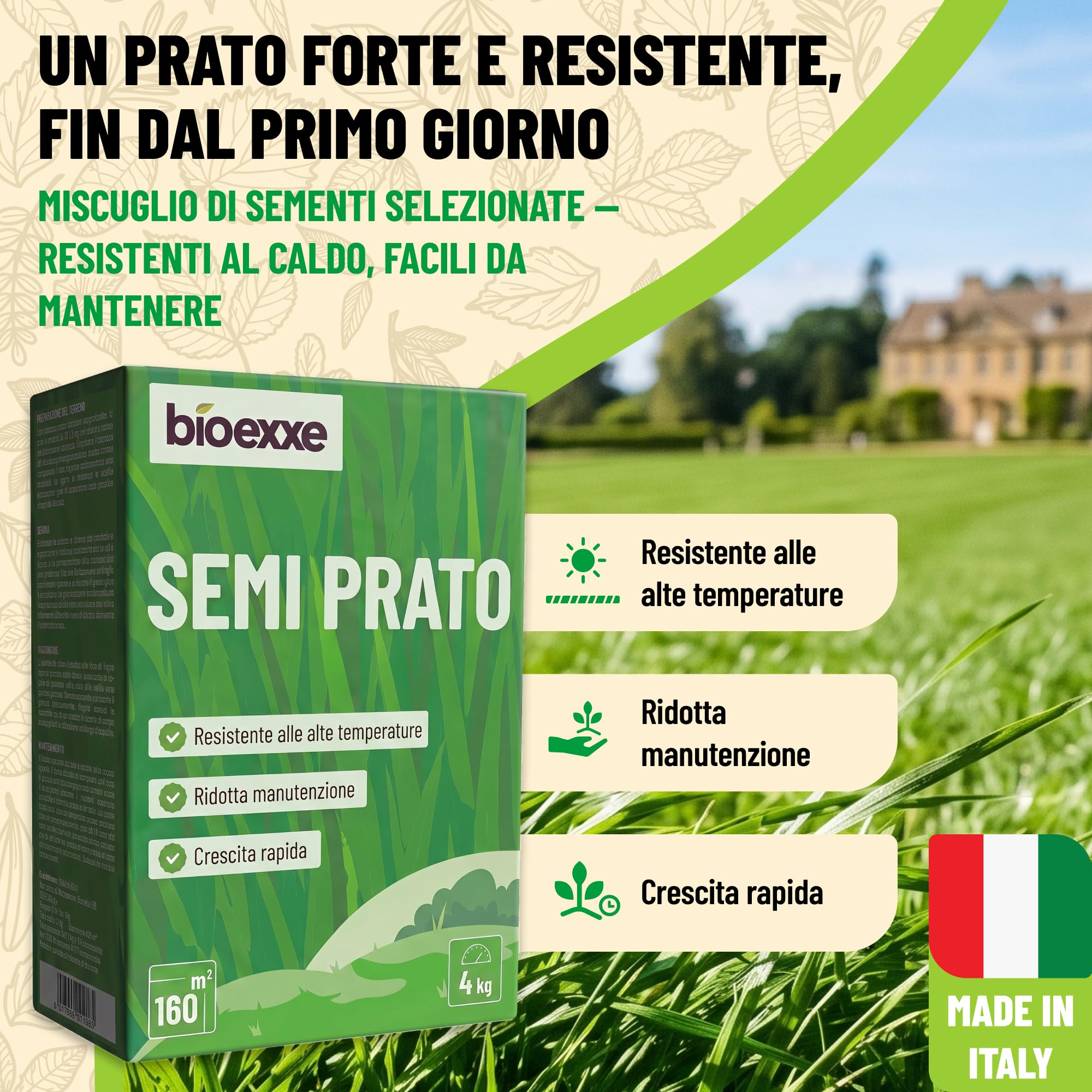 BIOEXXE Semillas Cesped Resistente Raigrás Inglés 160 m² - Festuca Arundinacea Grama Gruesa Crecimiento Rápido - Semillas de Césped Repoblador Rápido