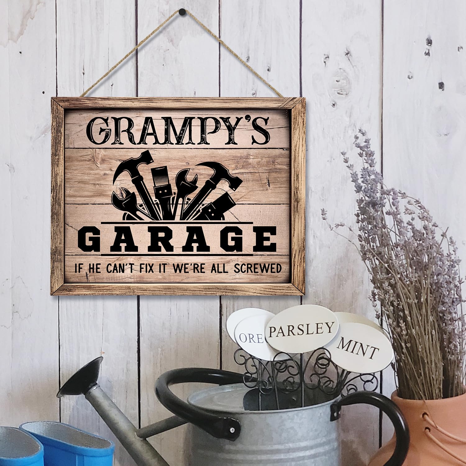 Funny Grandpa's Fix-It Shop Wooden Sign - Rustic Hanging Plaque For Workshop, Garage, Father's Day Gift - View #3