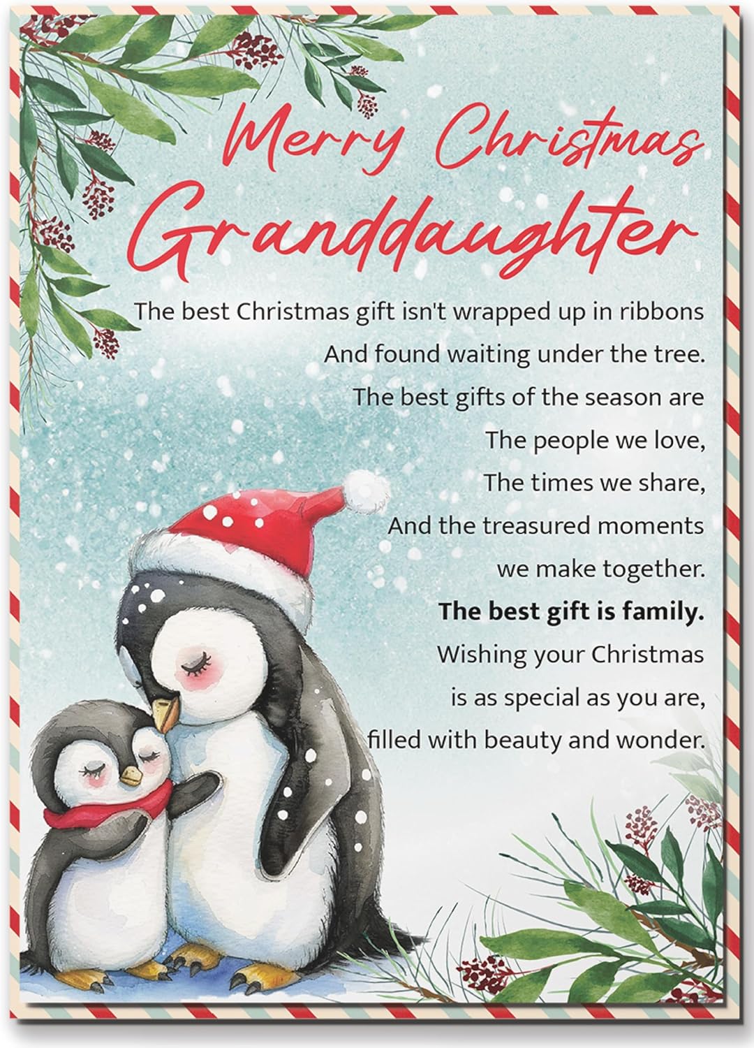 Christmas Card for Granddaughter — Granddaughter’s Merry Christmas Card with Envelope and Seal — Christmas Gift for Granddaughter from Grandma, Grandpa, Grandparents