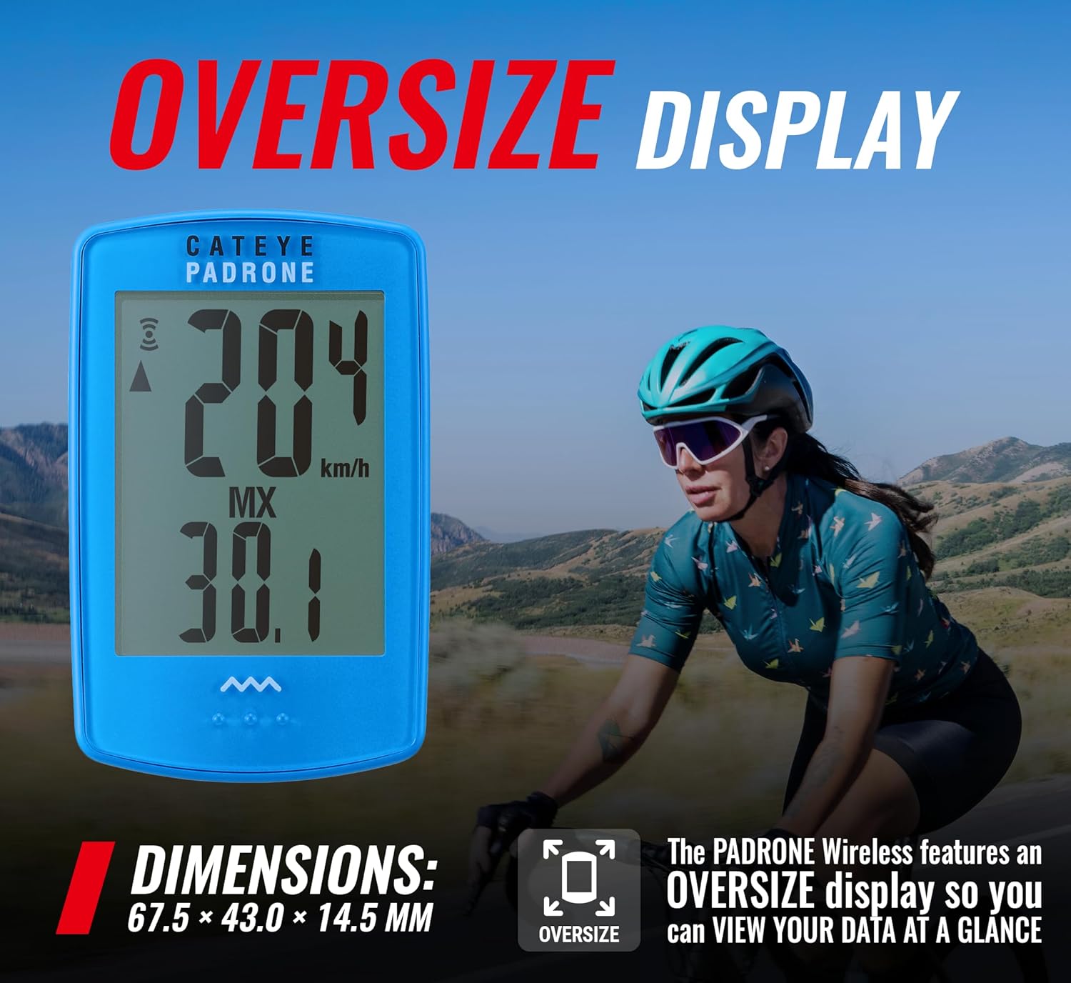 CATEYE Padrone Wireless Bike Computer – Oversized Display Cyclocomputer, Wireless Speedometer & Odometer, FlexTight™ Mount, Auto Start/Stop, Programmable Odometer