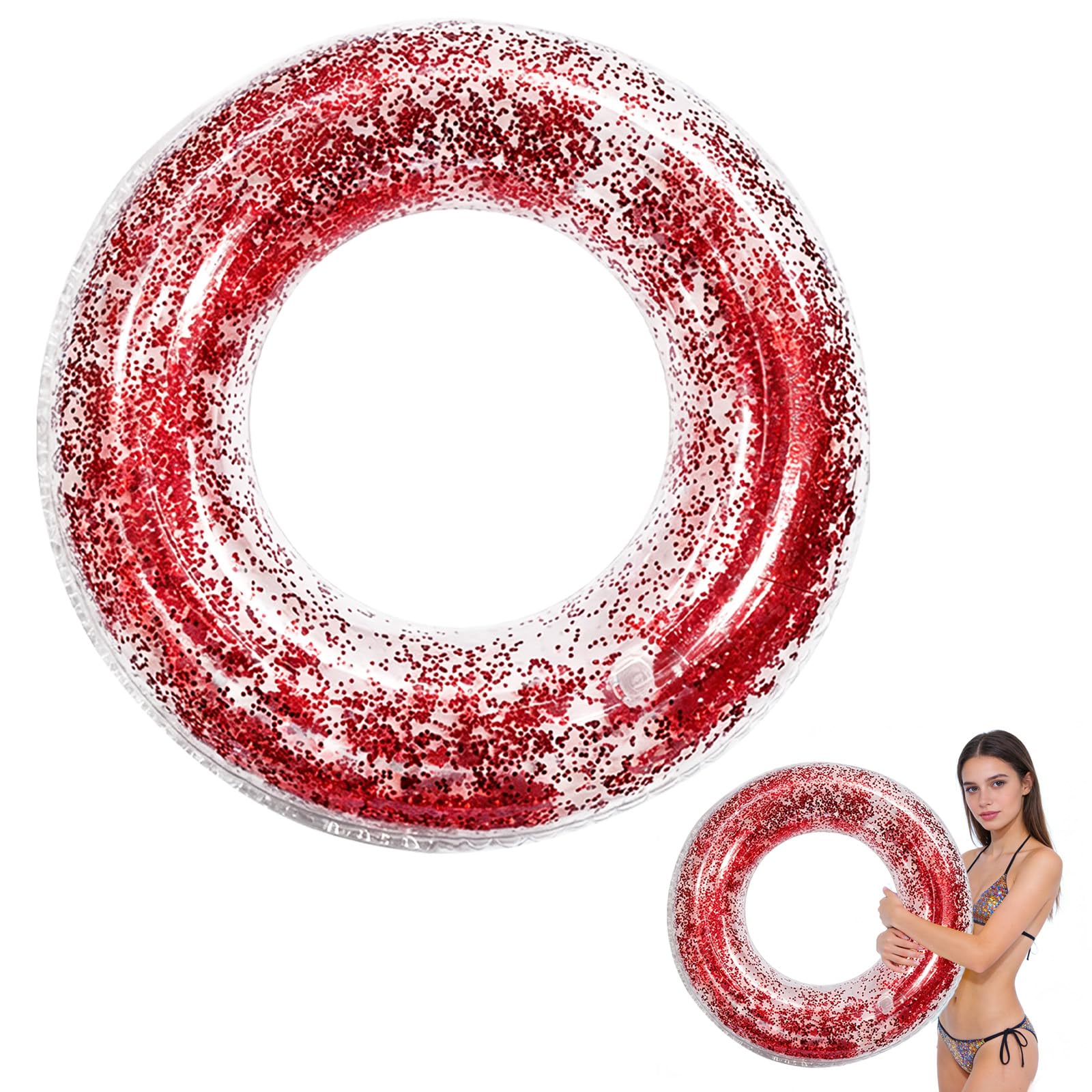 Red Sequins Swimming Ring Inflatable Rubber Rings for Kids Adults,90cm Inflatable Pool Ring Floaties Swim Rings Water Float Inflatables Pool Float for Boys Girl Men Women Beach Summer Water Party