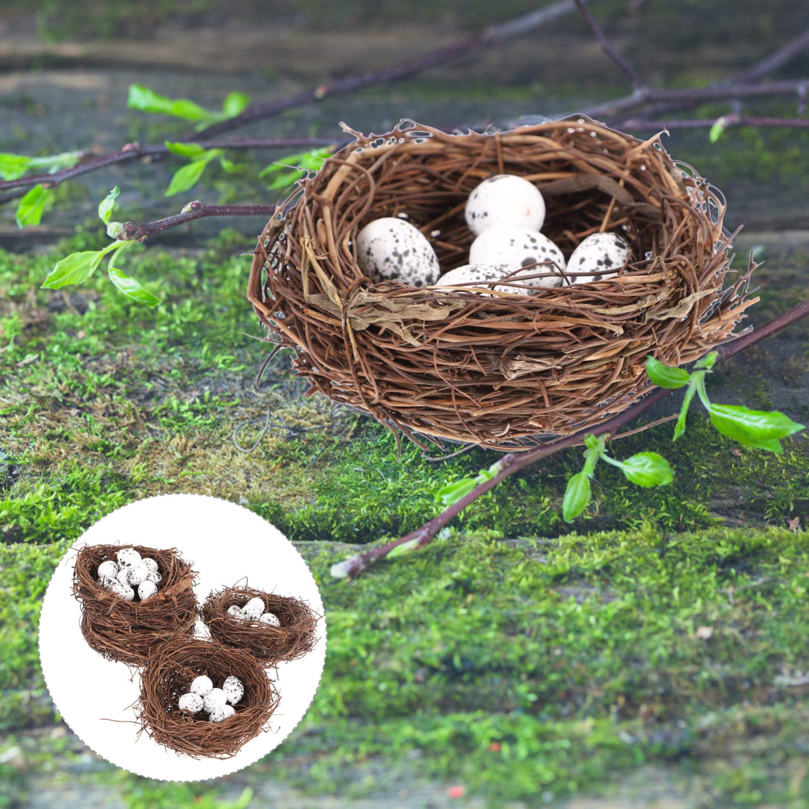 Kisangel Nido di Uccelli Artificiali per Decorazione Uccelli Rattan Nido Artigianato Uccelli Pasquali Nido Finto Nido con Uova per Mestiere Decorazioni Pasquali da Giardino