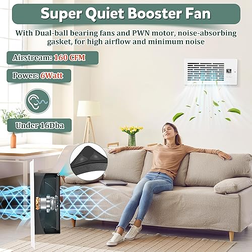 Miniatura 6 de Feekoon Paquete de 2 ventiladores inteligentes y silenciosos, ventilador de refuerzo de ventilación de CA de 4 x 10 pulgadas con control inteligente