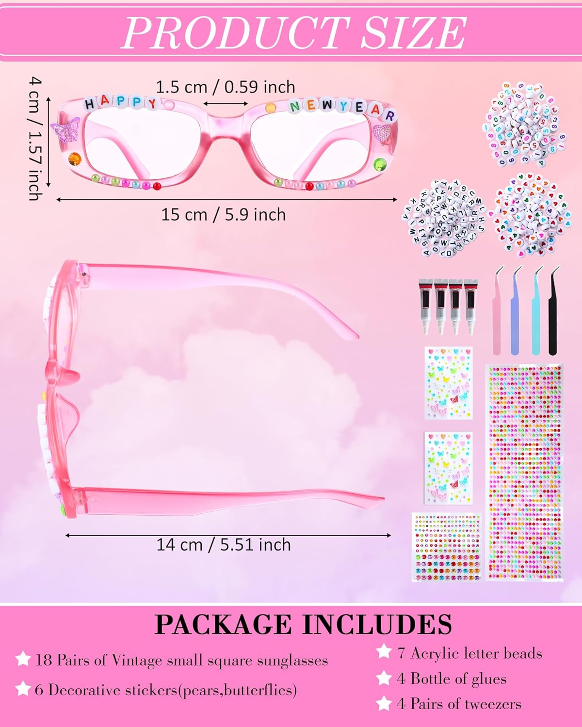DIY Sunglasses Decorating Kit Popular Singer Party Favors Friendship Glasses Craft Bulk with Letter Bead for Women - Image 2