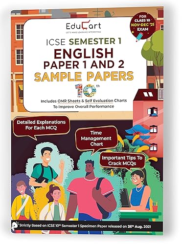 Educart ICSE Semester 1 English Paper 1 (Language) + English Paper 2 (Literature) Class 10 Sample Papers MCQ Book For 2021 Exam (Based on 26th Aug ICSE Specimen Paper)