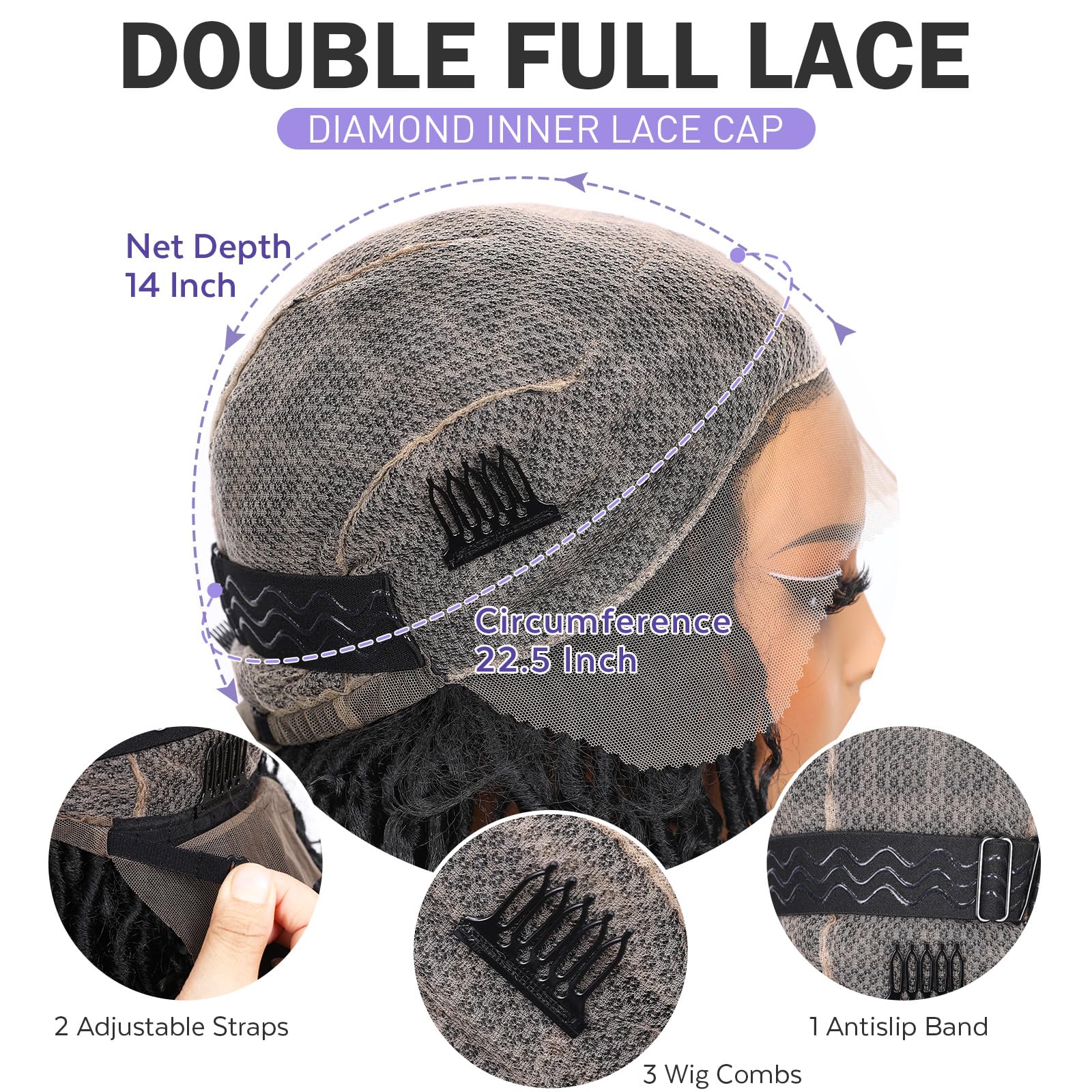 FAVE Synthetische Zopfperücke, Vollspitze, Boho Locs - Schwarz