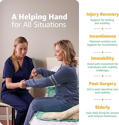 Miniatura 8 de Improvia Almohadilla de cama de posicionamiento, con 8 asas reforzadas, de secado rápido, lavable, impermeable, para levantar, girar, trasladar,