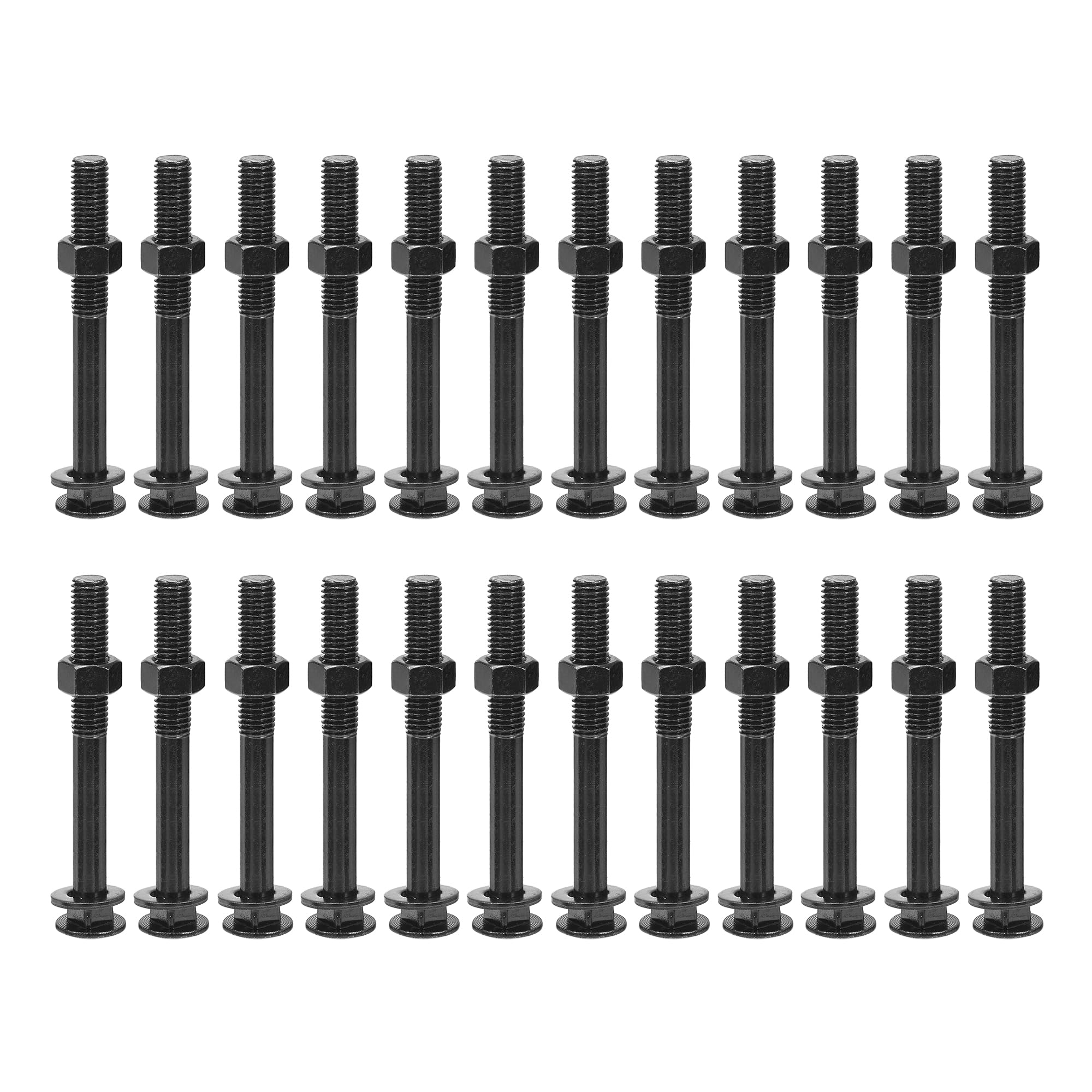 sourcing map Vierkantschlittenschrauben mit Muttern und Unterlegscheiben, M12 x 100 mm, 24 Set, 304 Edelstahl, Rundkopfschrauben, Schwarz