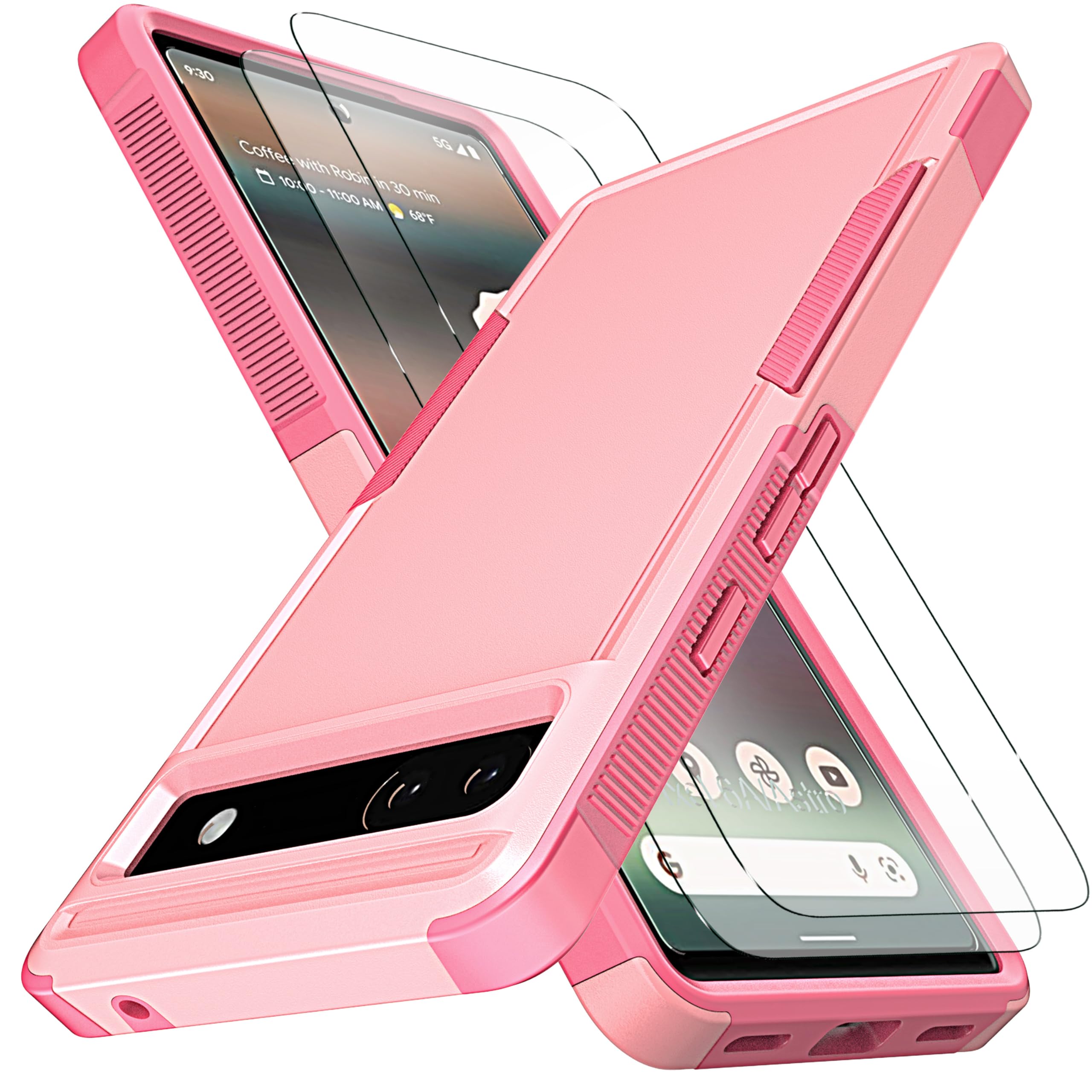 YmhxcY for Pixel 6A Case, [10 FT Military Grade Drop Protection] [Non-Slip] [2 pcs TPE HD Screen Protector] Heavy Duty Full-Body Shockproof Case for Google Pixel 6A 5G 6.1“-Pink Pixel 6A 6.1" Pink