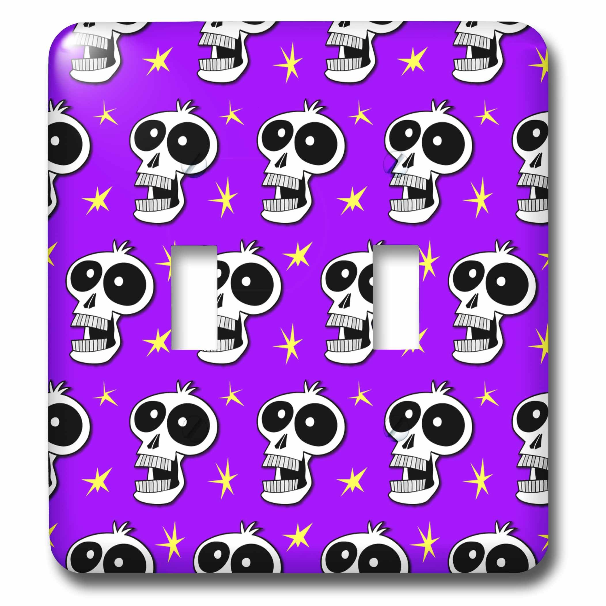 Interrupteur double tête de mort violet pour remplacer une plaque murale blanche fade