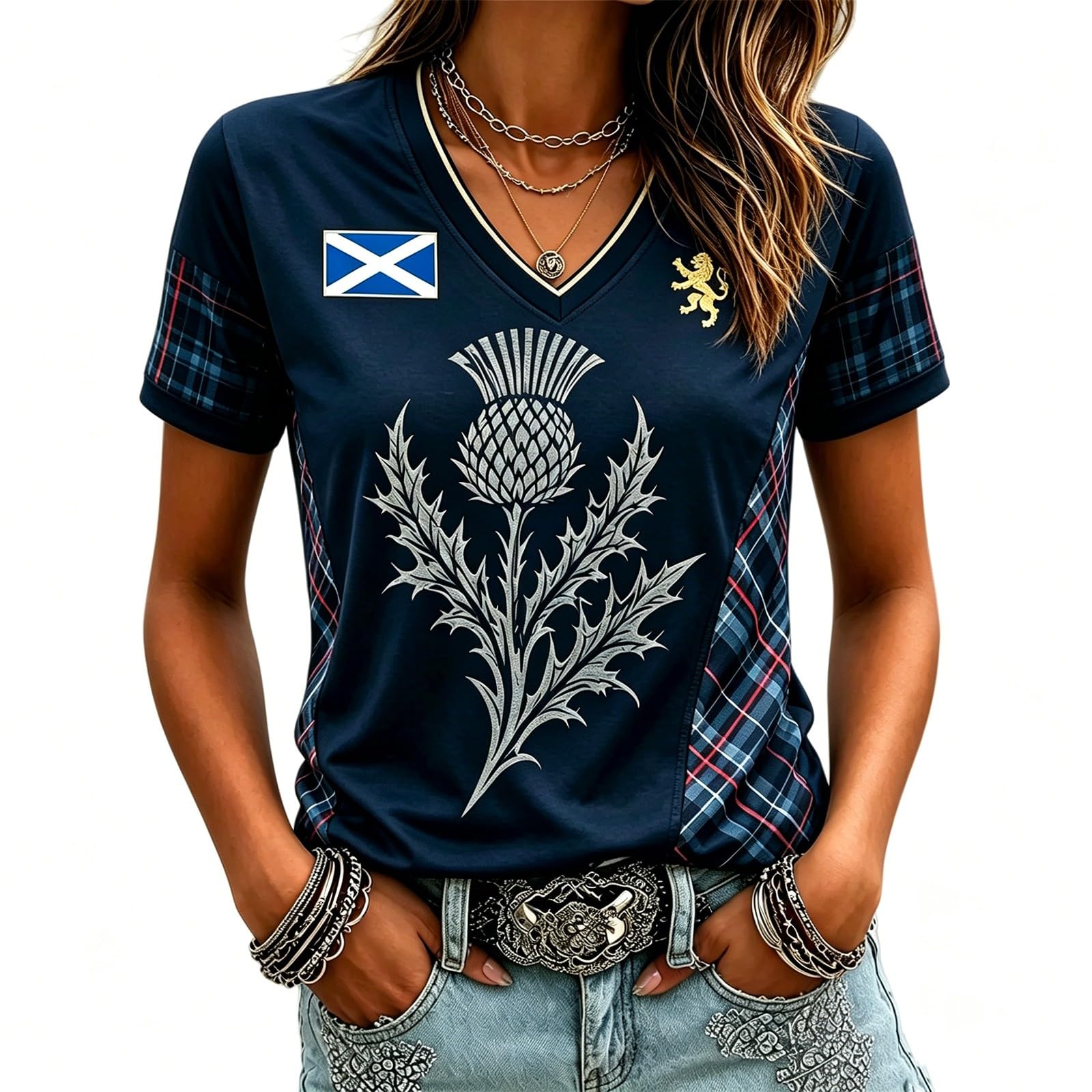 Retro Scotland Football Shirt World Cup 2026 T Shirt Training Top Ladies Scotland Football Jersey Tops Women Tshirt V Neck Lightweight Breathable Classic Soccer T-Shirts for Summer Sport Fans Shirts