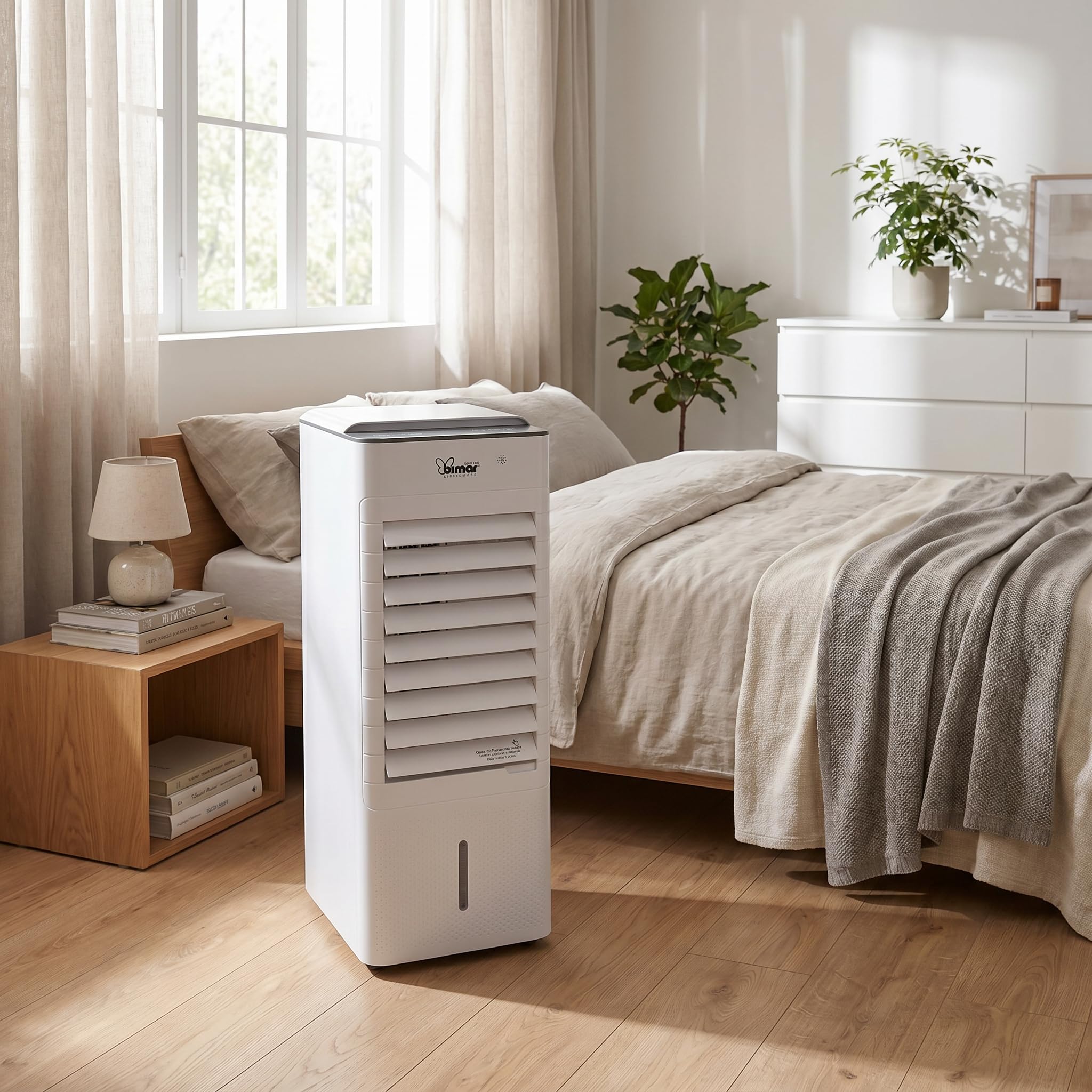 Bimar INB-VR508 Raffrescatore d’Aria Evaporativo 7 Litri con Funzione Calore, Telecomando, Timer 1-12h, 3 Velocità, Display Touch, Ionizzatore, Filtro Removibile, 2 Blocchi Ghiaccio Inclusi