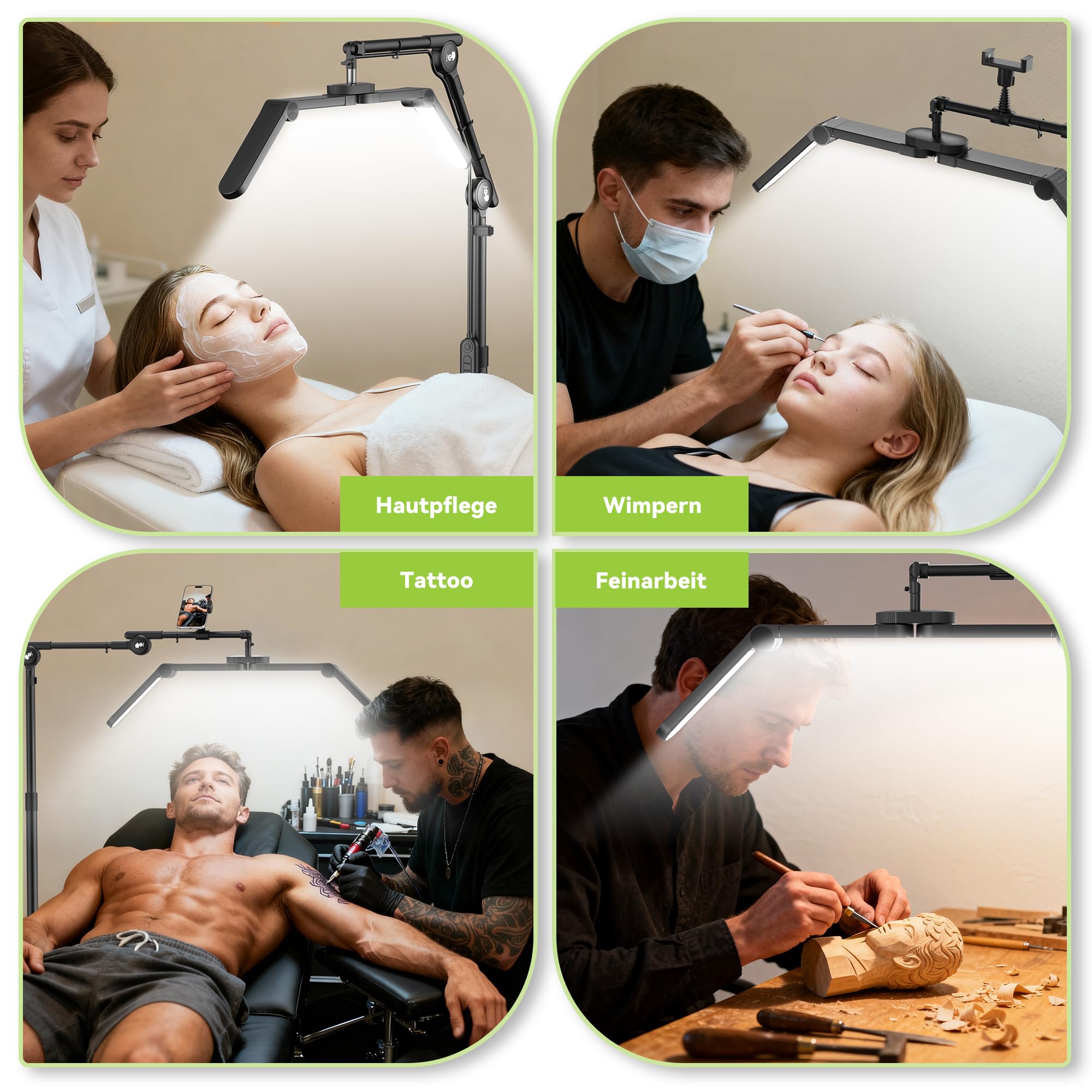 STASUN Halbmond-Stehlampe,28 Zoll Faltbare Wimpern Lampe mit Telefonhalter für Wimpernverlängerungen,45W Dimmbares LED Stehlampe für Nail Tech, Beauty, Kosmetik Lash Light