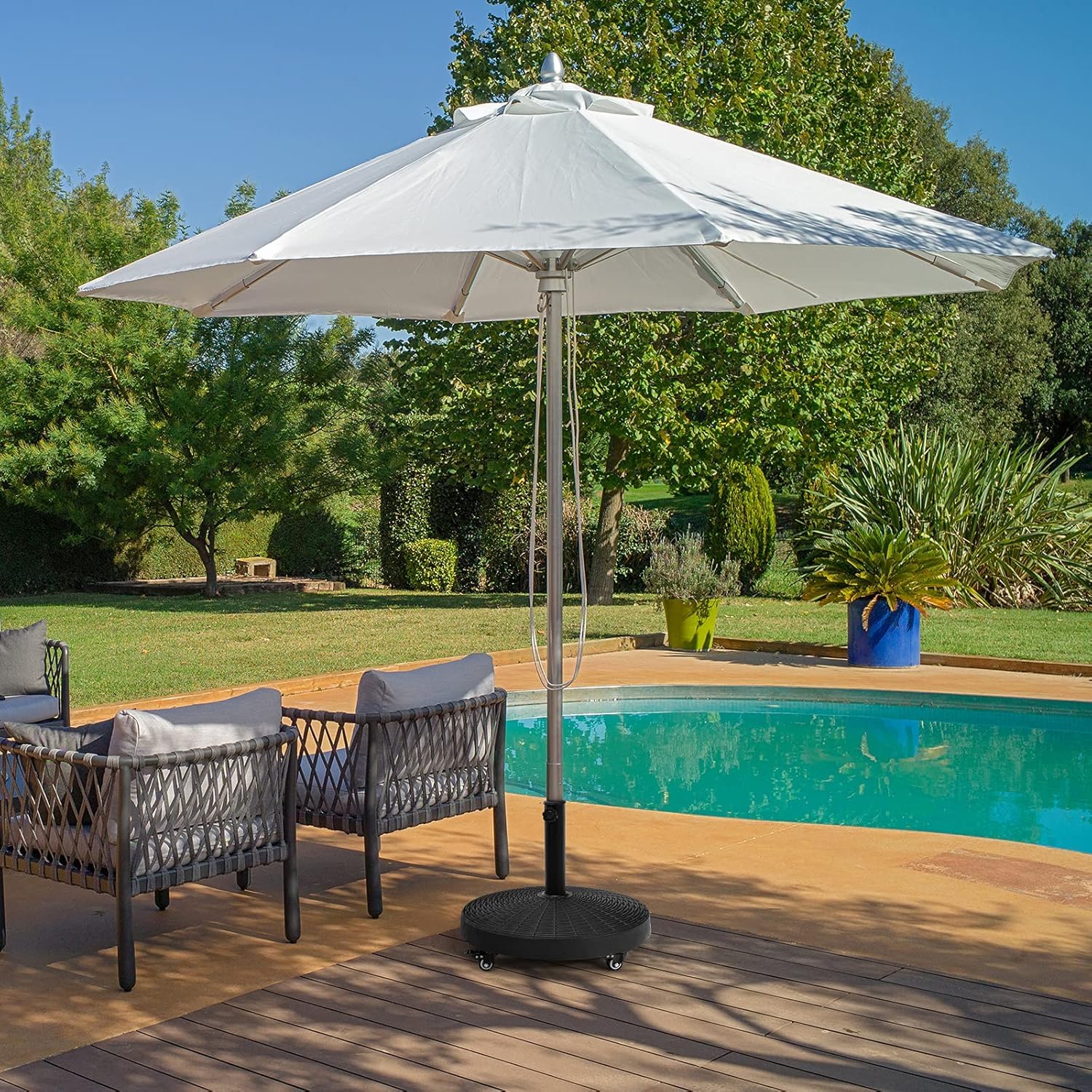 GOPLUS Pied de Parasol avec roulettes Flexibles en Résine, Support de Parasol Mobile Extérieur, Convient pour Poteaux de Parasol de Φ 38/48 MM,pour Jardin, Terrasse, Plage