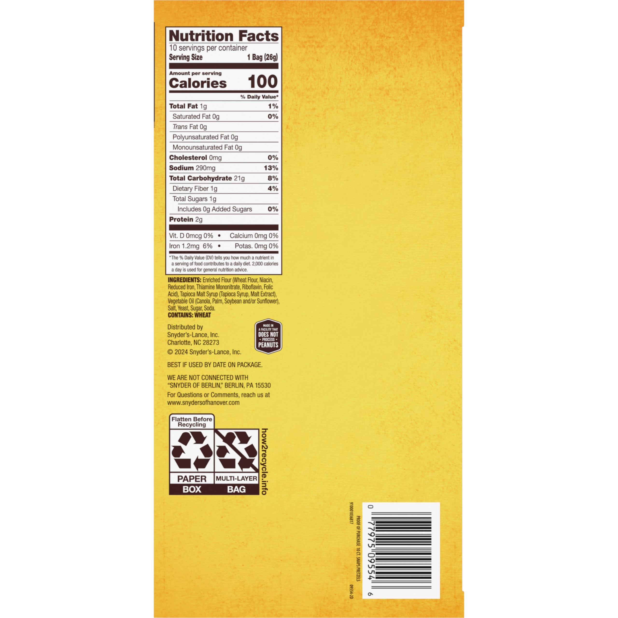 Snyder's of Hanover Bretzels, Snaps Lot de 100 calories