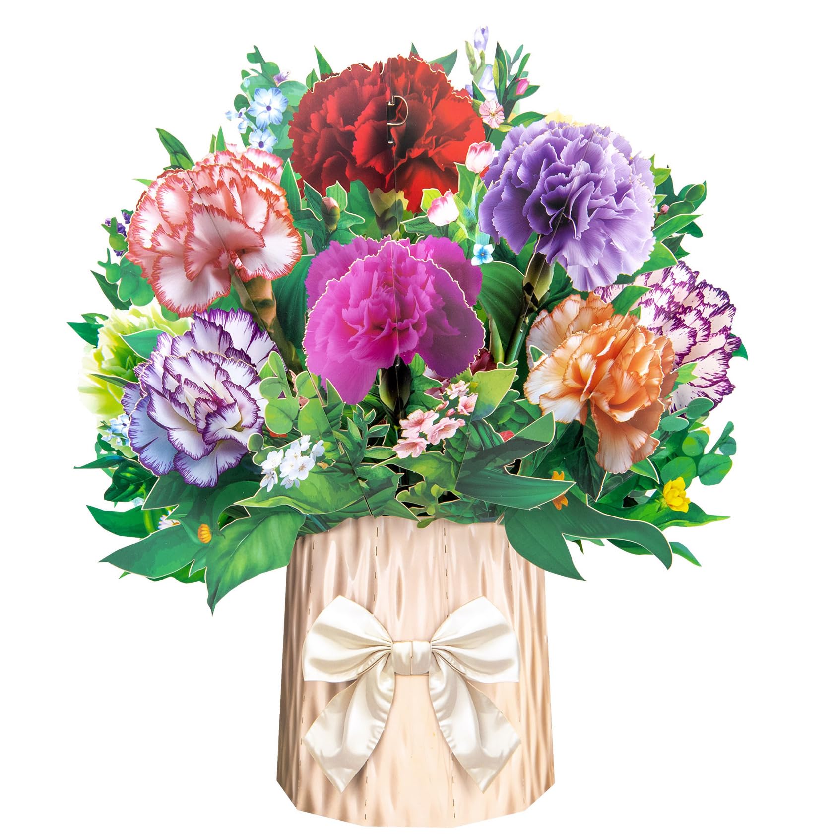 AOLAWOVIN Pop Up Flower Bouquet Card, Carnation Paper Bouquet, 12 Inch 3D Pop Up Birthday Cards,Thank You Cards,Anniversary Card,Greeting Cards for