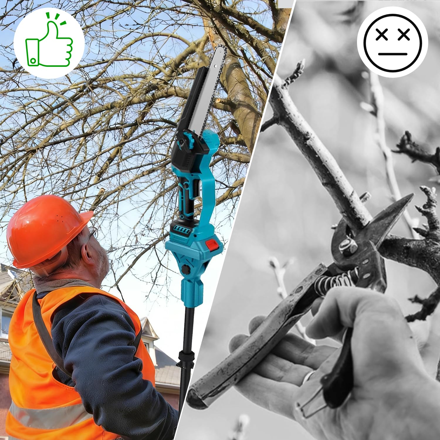 Podadora de mano para batería 2 en 1 compatible con Makita de 18 V, motosierra telescópica de 6 pulgadas con barra telescópica, con rango de trabajo de 4,5 m, para podar árboles y ramas (sin
