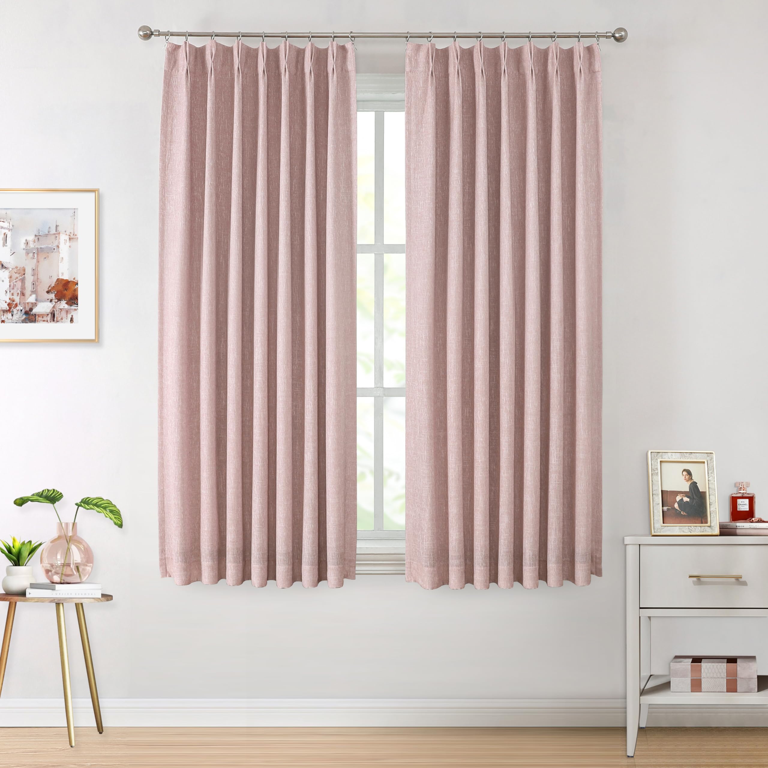 Vision Home Pink Total Blackout Curtains Pinch Pleated Room Darkening Window Panels 72 inch for Girls Bedroom Living Room Thermal Insulated Pinch Pleat Pink Drapes with Hooks Back Tab 40" Wx72 Lx2