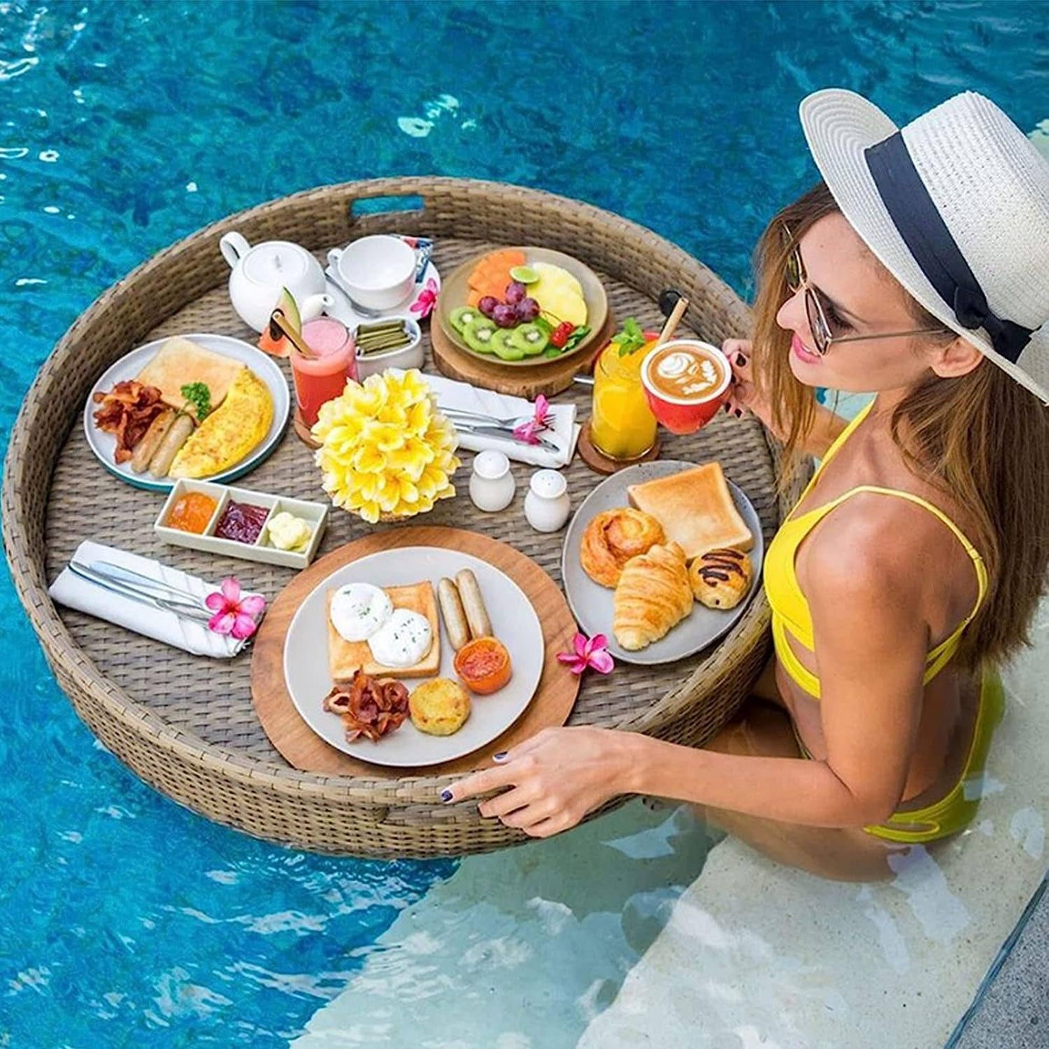 Swimming pool floating bar, Large Floating Bar Drink Holder, Floating Tray(Apricot,80cm)