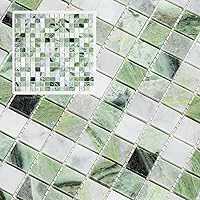 Vista 1 de Midcard 6 hojas de azulejos cuadrados de mosaico de mármol verde esmeralda y blanco Carrara para salpicadero, azulejos pulidos para suelo y pared