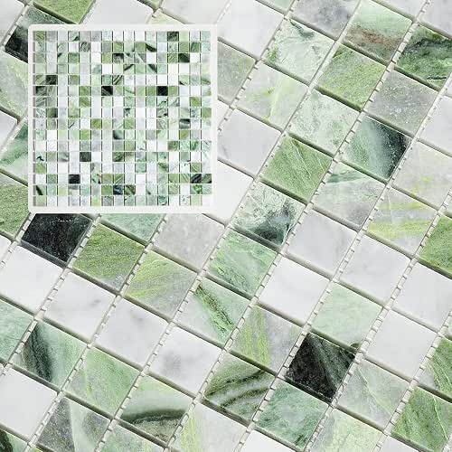 Midcard 6 Sheets Emerald Green and Carrara White Marble Square