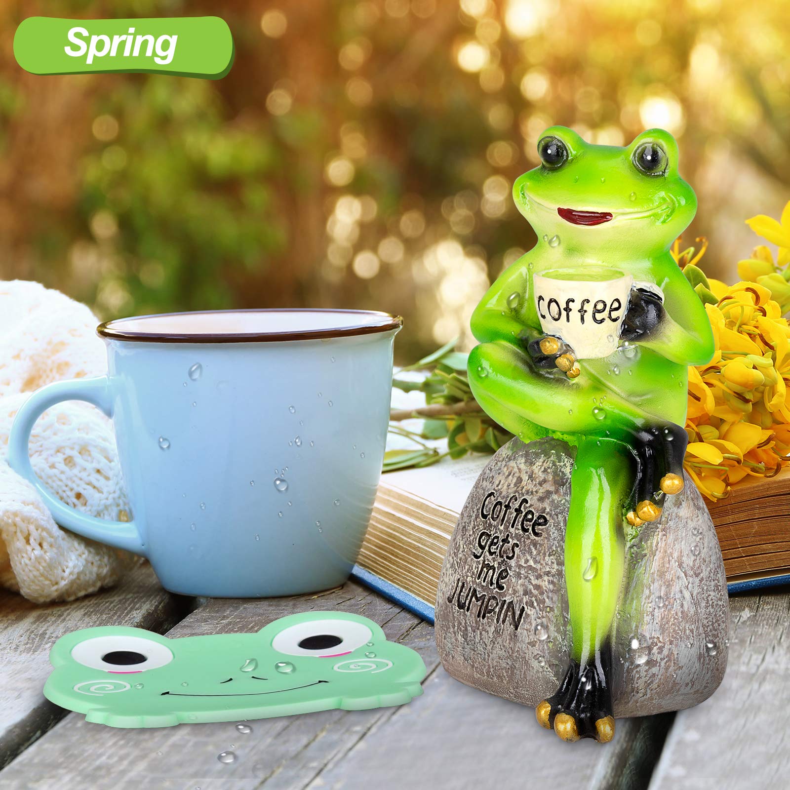 カエルの置物座っている彫刻 Amazon.co.jp: カエルの像の置物 室内装飾 6インチ 石に座って