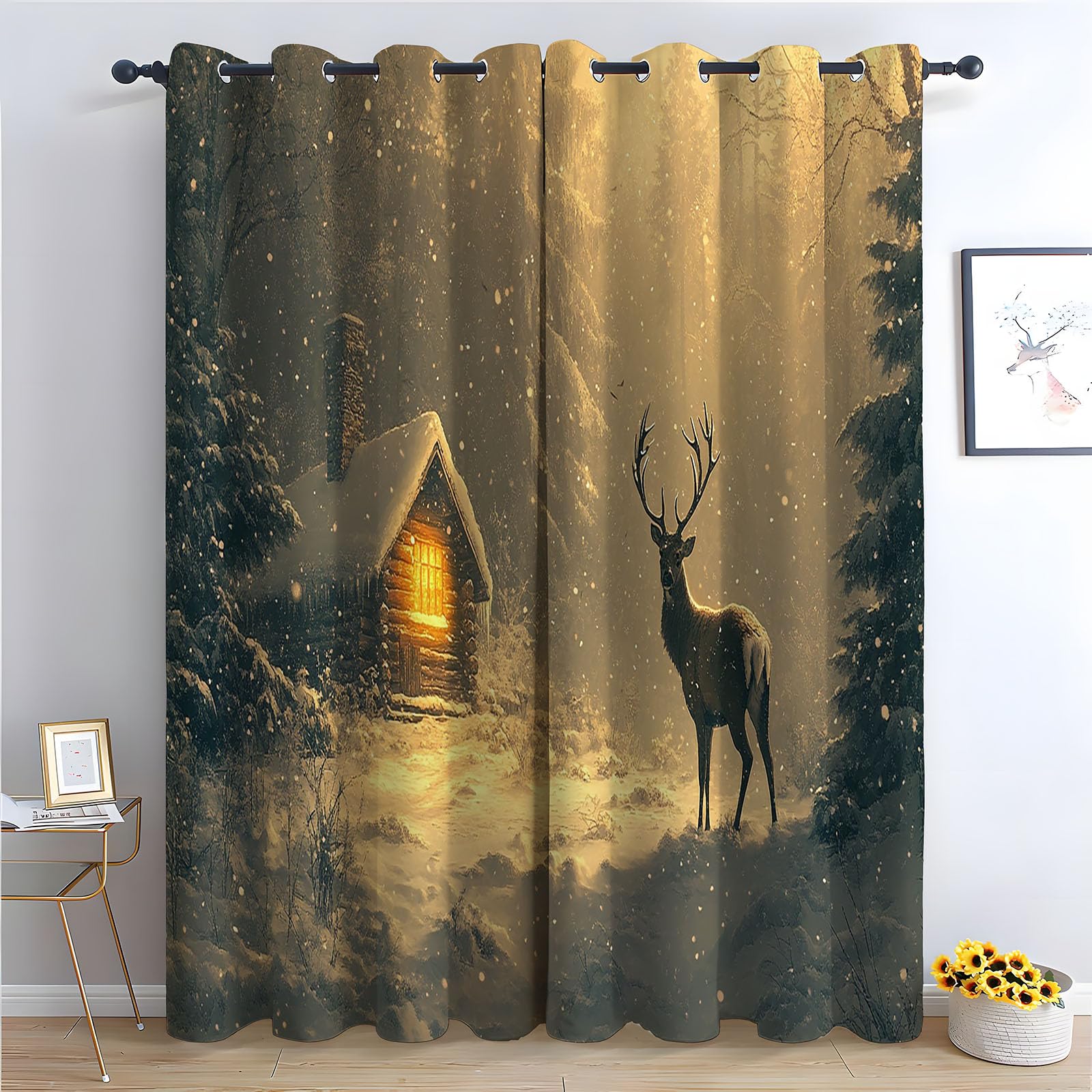 WQBQKKX Plant Pattern Curtains Winter Eyelet Curtains for Living Room Thermal Insulated Window Curtain Drapes for Dining Room-52 W x 108" L (Pack of 2)