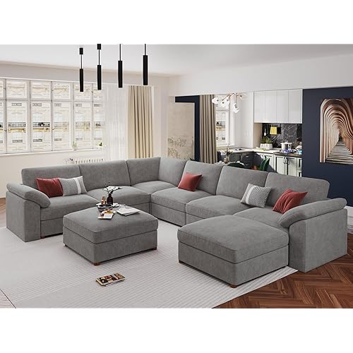 EASE MOOSE Sectional Modular Sofa,Oversized U Shape Sectional Couch Wide Deep seat Sectional Sofa,FSC Certified Comfortable Chenille