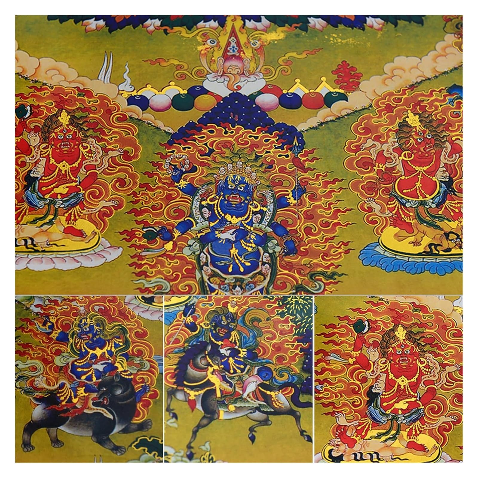 Thangka-Gemälde, tibetisches Thangka, Thangka-Gemälde, buddhistischer Wandteppich, Hayagriva (Yaksha-Begleiter, Weisheitskönig), tibetische Thangka-Malkunst, buddhistischer Thangka-Brokat, Buddha-Wand