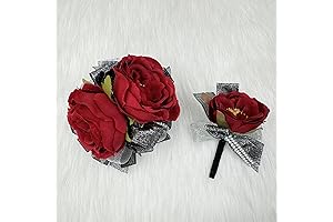 Red Rose Corsage and Boutonniere Set: Perfect for Weddings or Prom