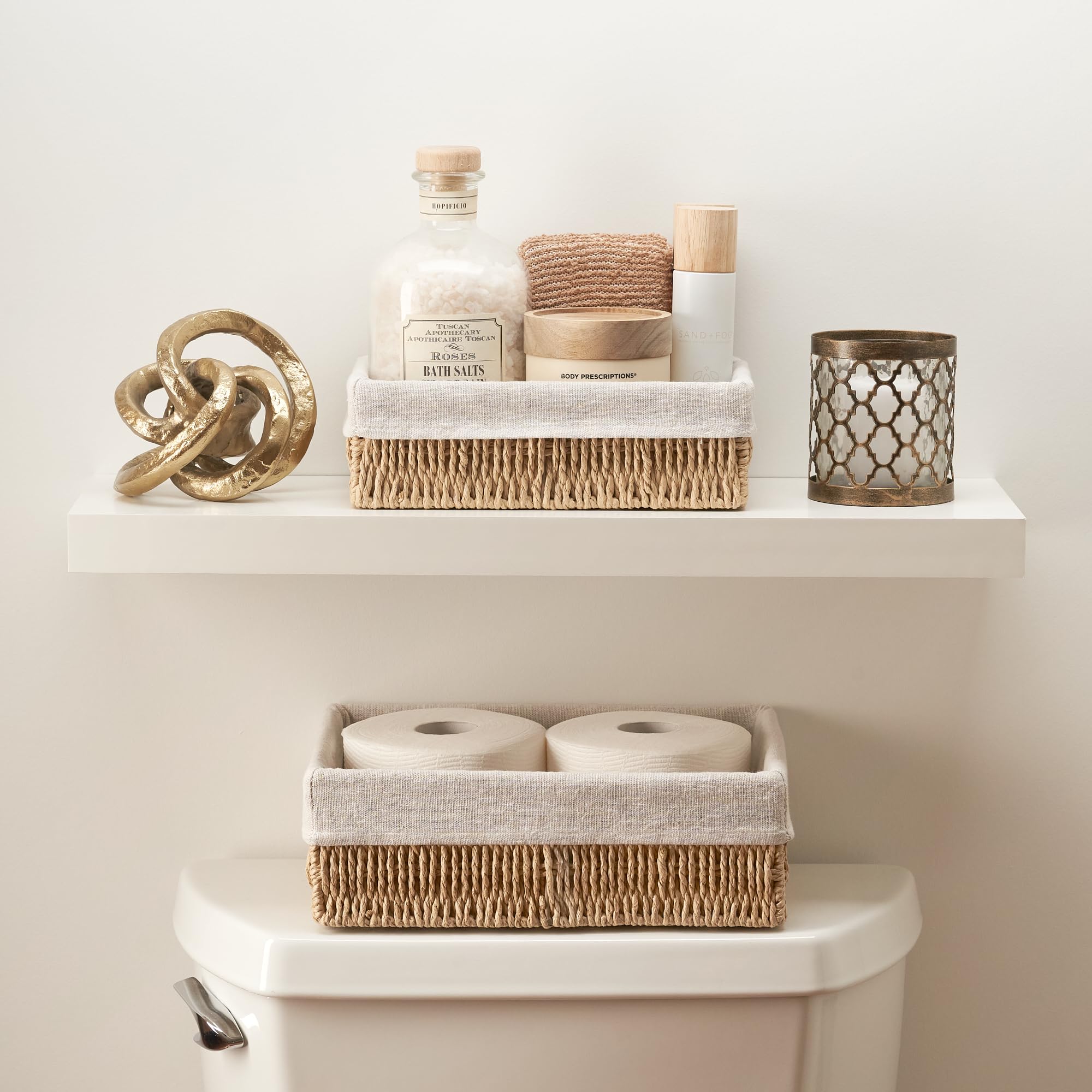 Beautiful Toilet Paper Storage Basket Set of 2 – Decorative Wicker Bathroom Organizer for Toilet Tank Trays - Quality Holder Bin for Shelves Fits Perfectly with Any Bathroom Decor