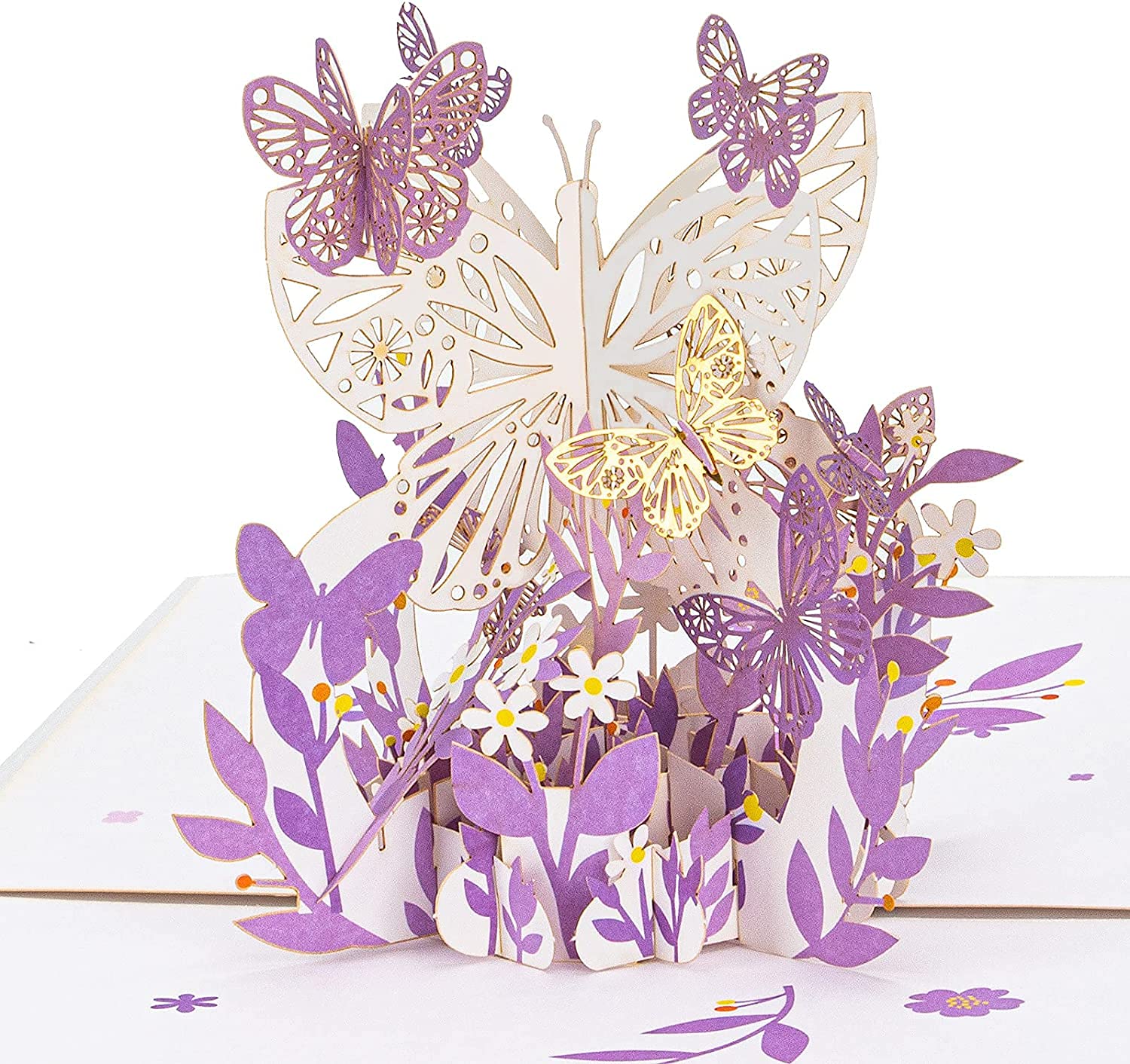 Beynant Purple Butterfly Birthday Pop Up Card, Butterfly Flower 3D Greeting Card Butterfly Gift for Women Wife Girl Daughter, Mothers Day Thinking of You Anniversary, All Occasion
