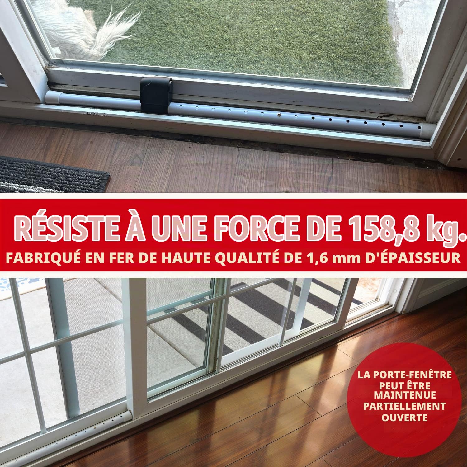 Securityman Barre de sécurité pour porte avec alarme | Sécurité de porte coulissante | Butée de porte (alarme extra forte de 120 dB) Profitez de la tranquillité d'esprit avec un bâton d'alarme durable