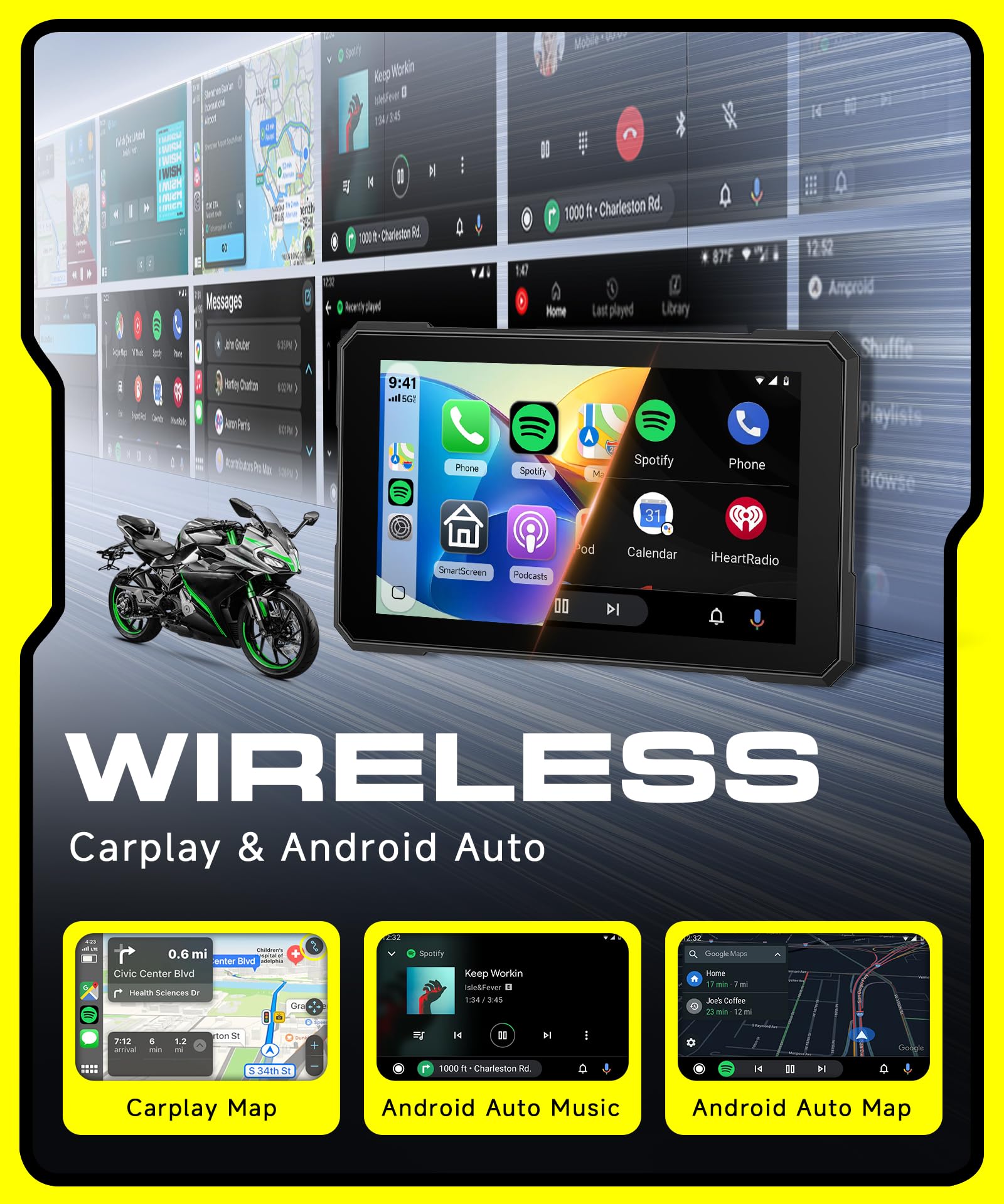 Rimoody 5-calowy ekran Carplay do motocykla bezprzewodowy Carplay Android samochód