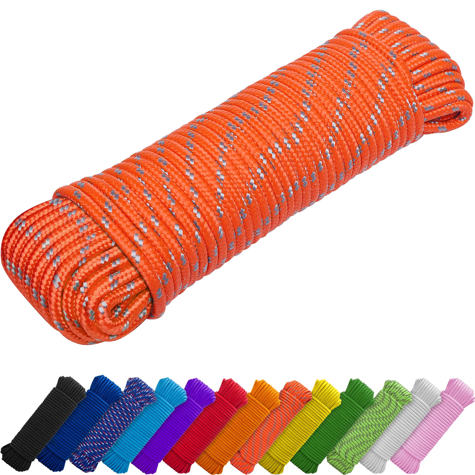 TECEUM Rope – 27.5M x 6mm (1/4 Inch) – Orange Gray – Strong All-Purpose Utility Rope – Camping, Crafting, Flag Pole, Indoor & Outdoor – Polypropylene Nylon Poly Lightweight Diamond Braided Cord