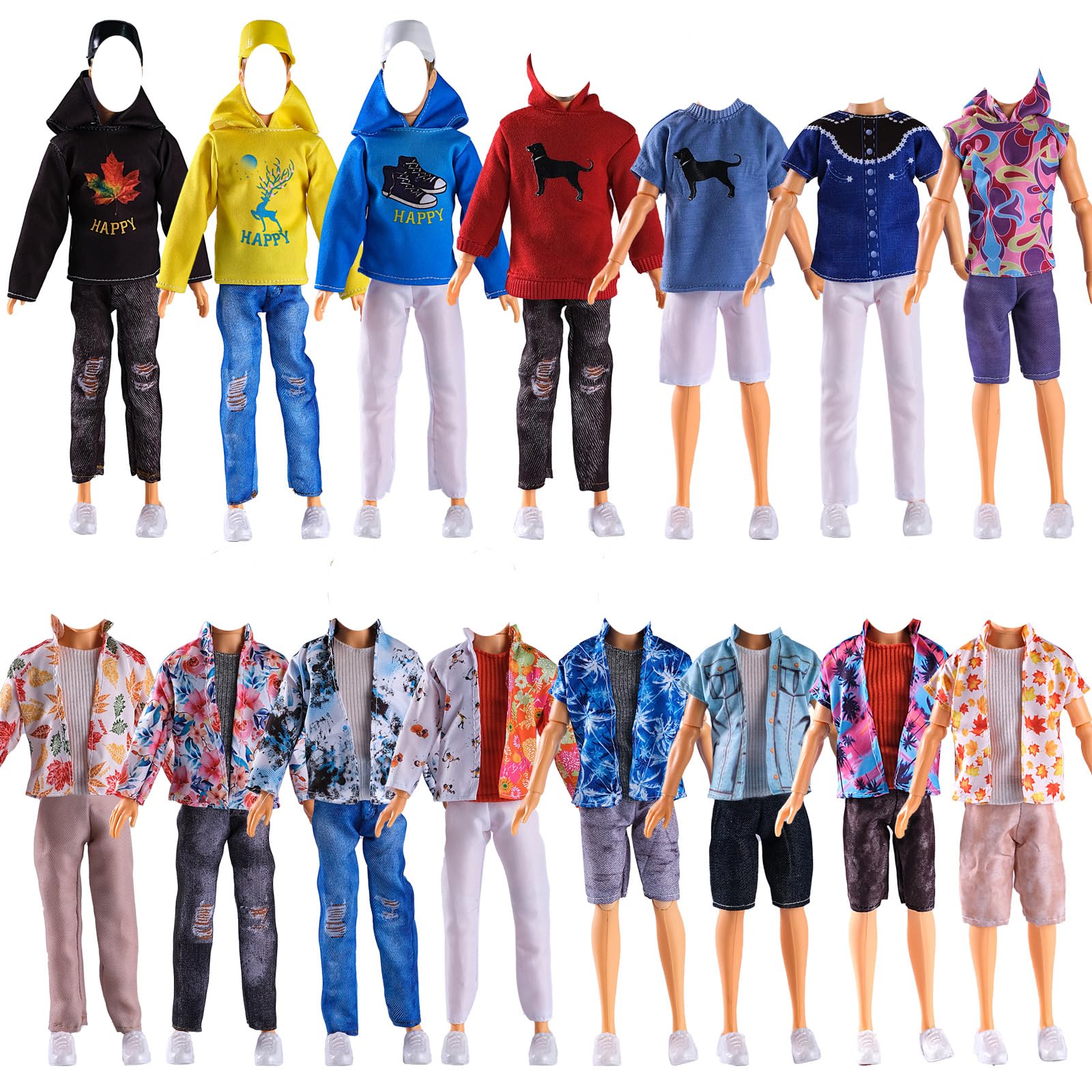 Doll Clothes Compatible with Ken Dolls, Lance Home 5 Sets Summer Outfits Casual Shirt Sweatshirts Short Top Pants Hats with 5 Pairs Shoes For 12 inches Boy Dolls Boyfriend Accessories Baby Gifts (B)