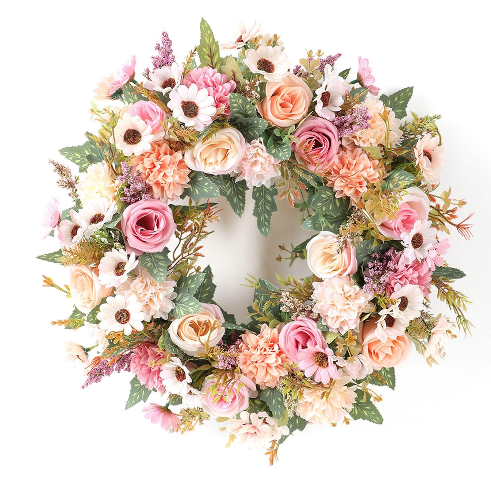 Ausla Ghirlanda Primaverile Artificiale con Ortensie e Rose, Ghirlanda | Materiale per Fiori di Seta, per Uso Interno Ed Esterno, Decorazione da Parete o Sfondo per Feste, Facile Manutenzione,