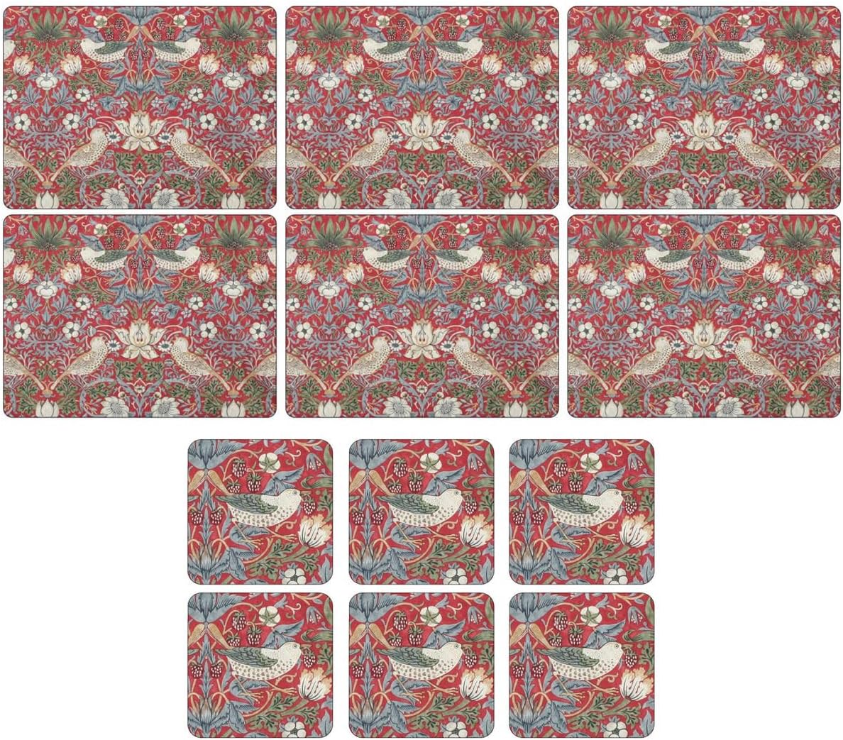 Pimpernel Wm Morris Strawberry Thief Red, 6 Placemats + 6 Coasters