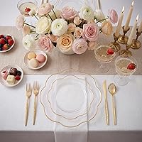Vista 4 de LIYH 150 Pcs Clear Plastic Plates Plastic Dinnerware Set Gold Silverware Set Gold Flower Edge Easter Plates Include 30 (Dinner & Dessert) Plates,30