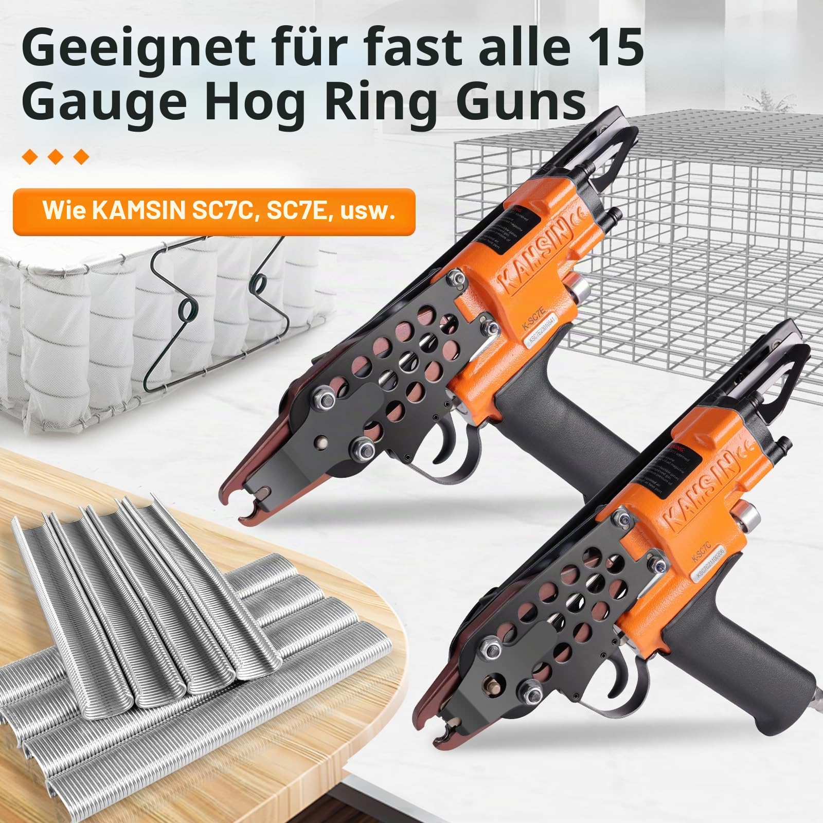 Kimsing SC7 15 Gauge 3/4 '' Krone 304SS C Ring Büroklammern C-Rings Hog Rings Hog Ring Metallklammern 304 Edelstahl Metall Clips Clips C-Ringpistole Befestigung Zubehör