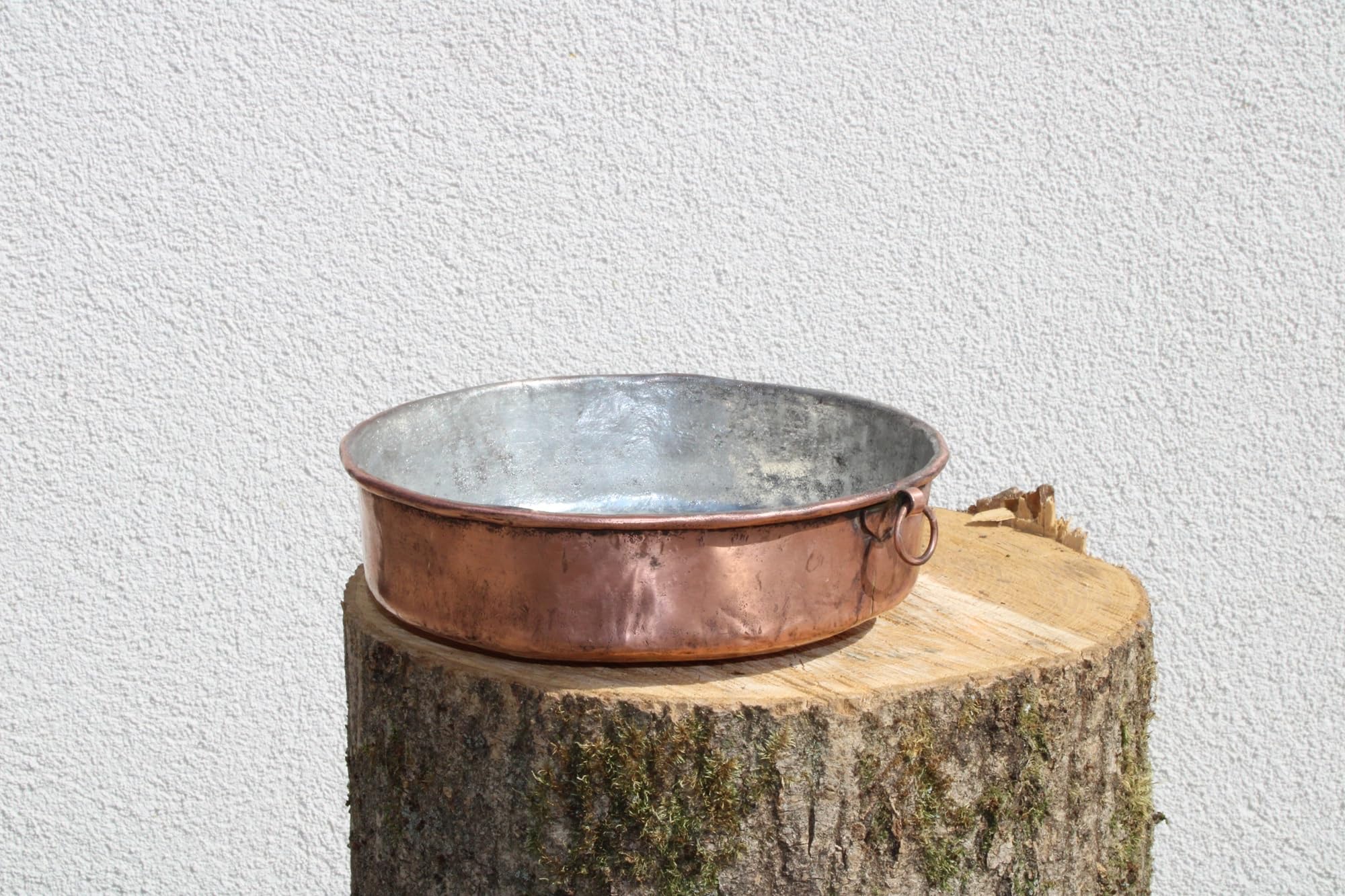 Pentola da Forno Rotonda in Rame, Stagnata all'Interno, Fatta a Mano, Pirofila Tradizionale con Manici ad Anello, per Cottura Professionale (30 cm)