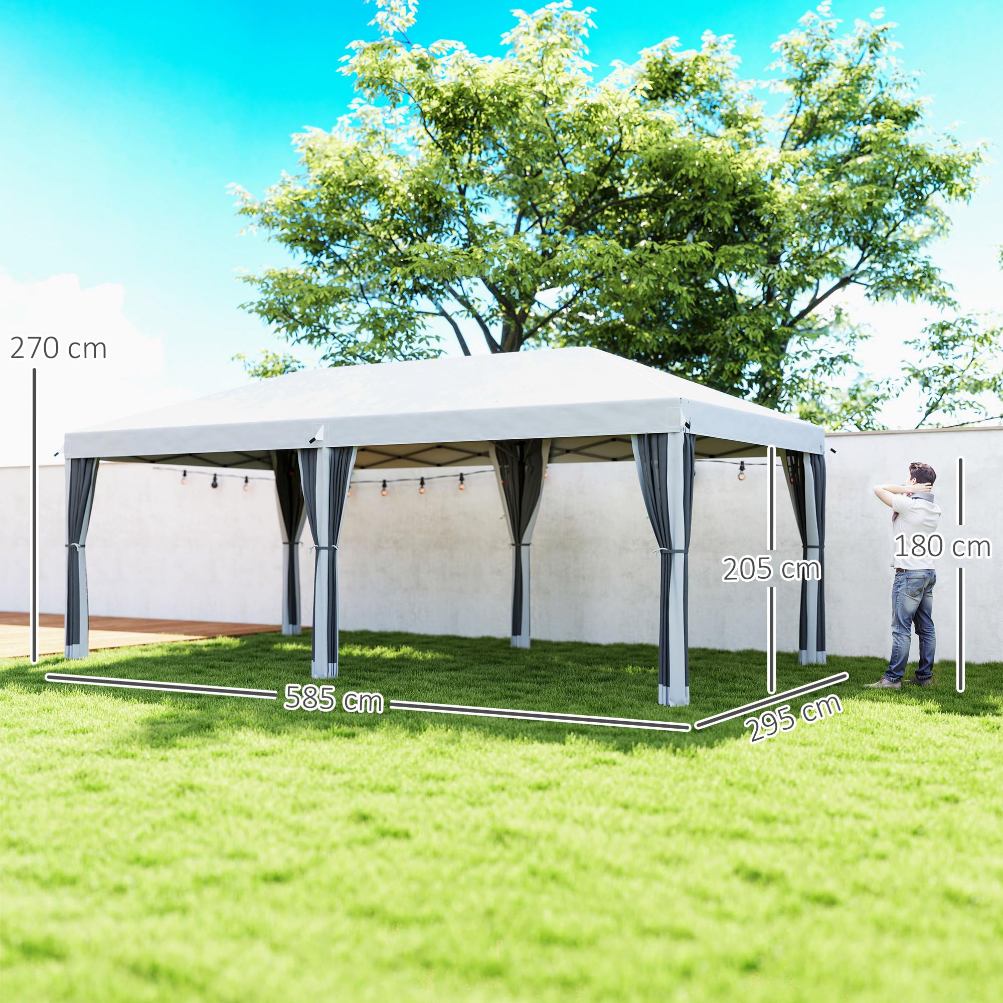 Outsunny Gazebo Pieghevole 6x3 m Pop Up con Zanzariera Anti UV Crema | Borsa da Trasporto, Gazebo da Esterno Resistente, Acciaio, Tessuto Oxford, Giardino, Feste, Campeggio