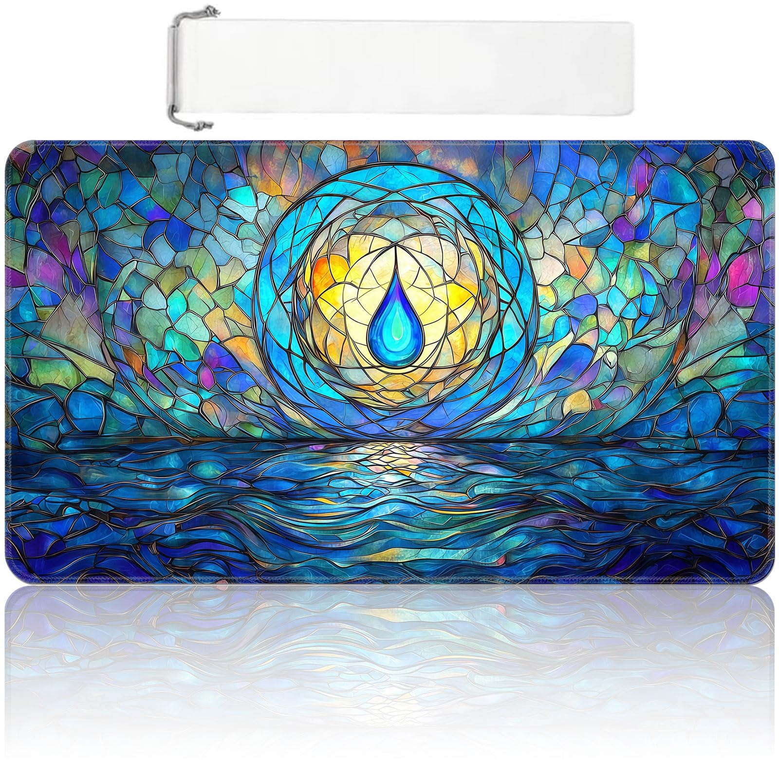 MTG Playmat 24x14 inch with Free Storage Bag, Non-Slip Rubber Base TCG Play Mat for Magic The Gathering, Card Playmat for YGO, Durable Portable Game Matt, Water Drop